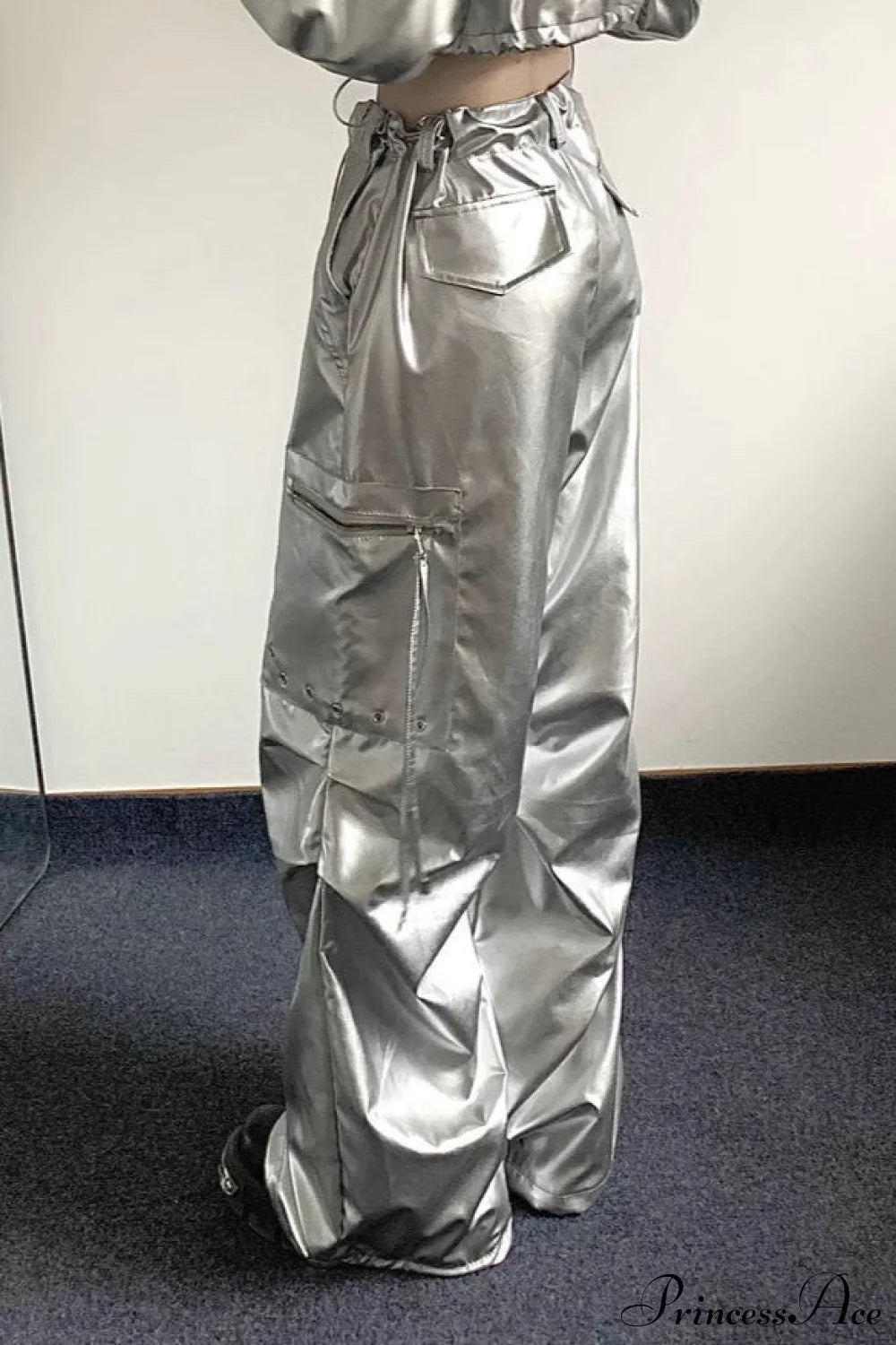 Silver Cuffed High Waist Pant