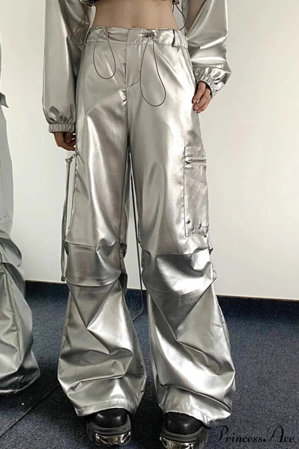 Silver Cuffed High Waist Pant