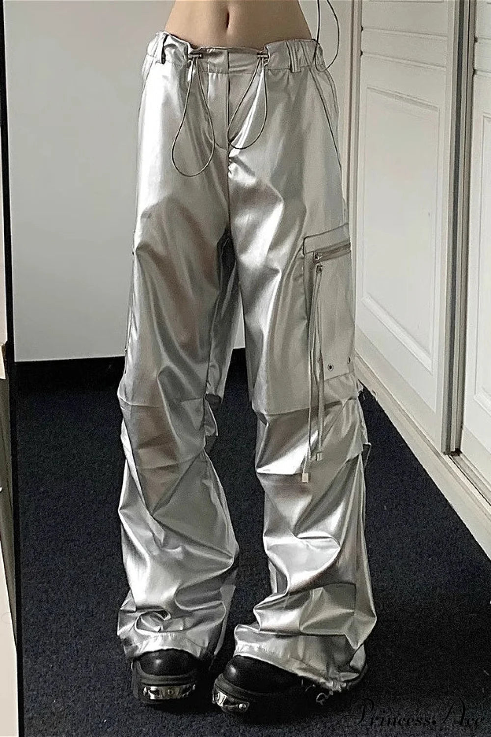 Silver Cuffed High Waist Pant