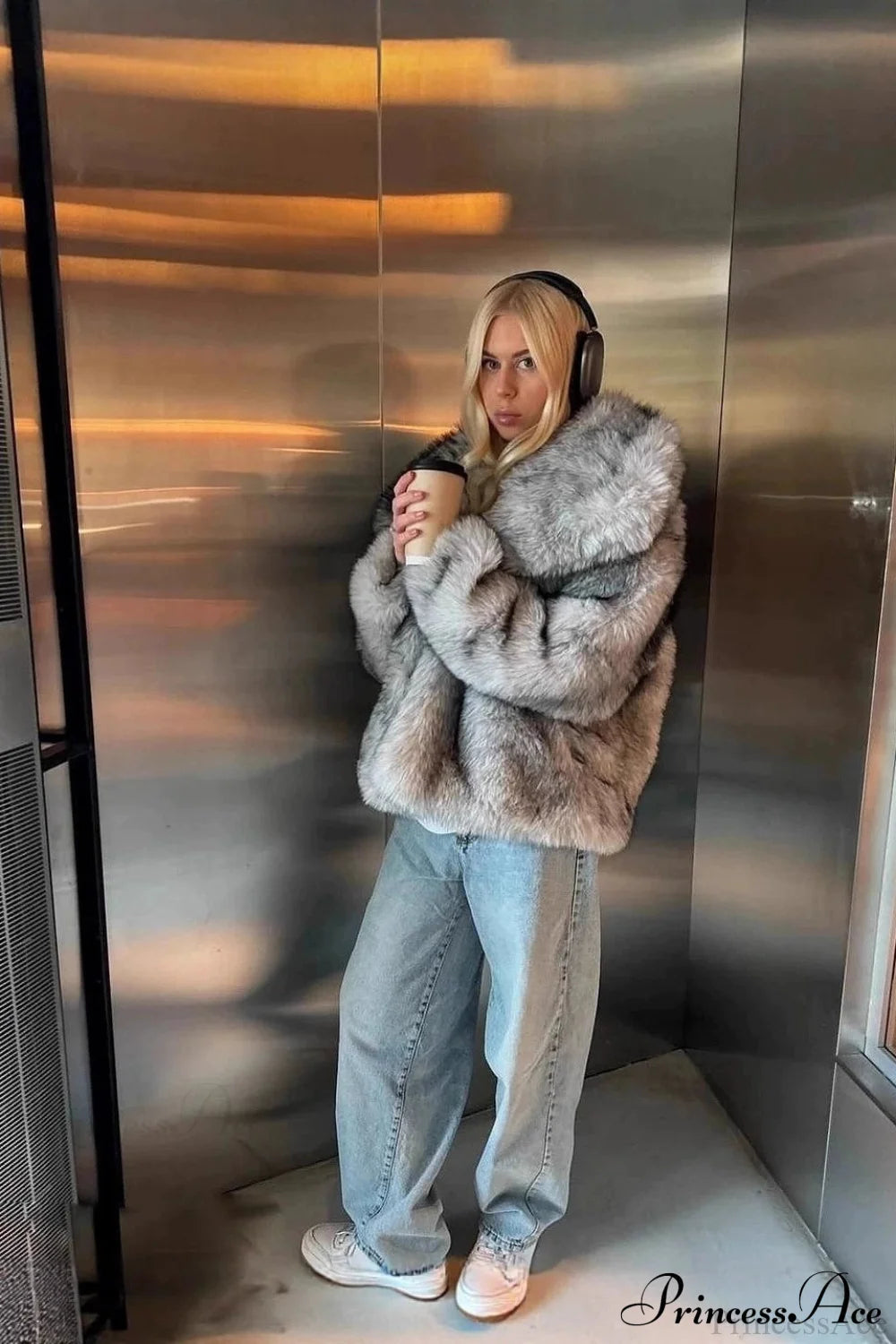 Silver Fox Faux Fur Mini Lazy Coat
