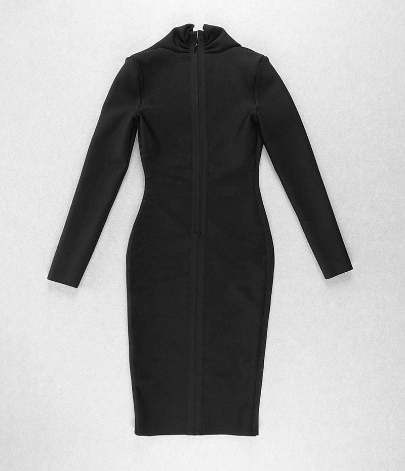 Solid Long Sleeve Deep V Bandage Party Dress