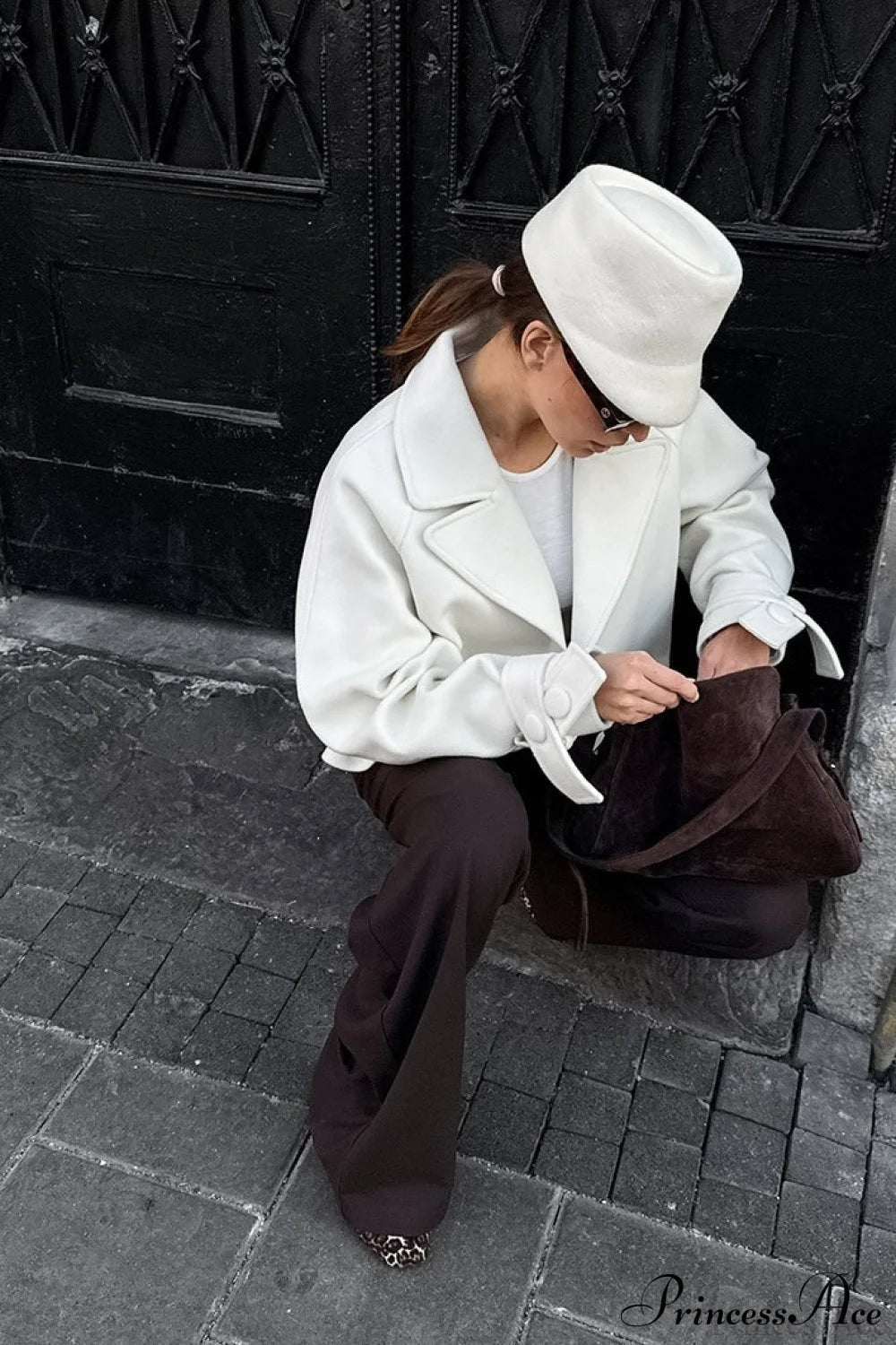 Chic Notch Lapel Loose Wool Mini Coat