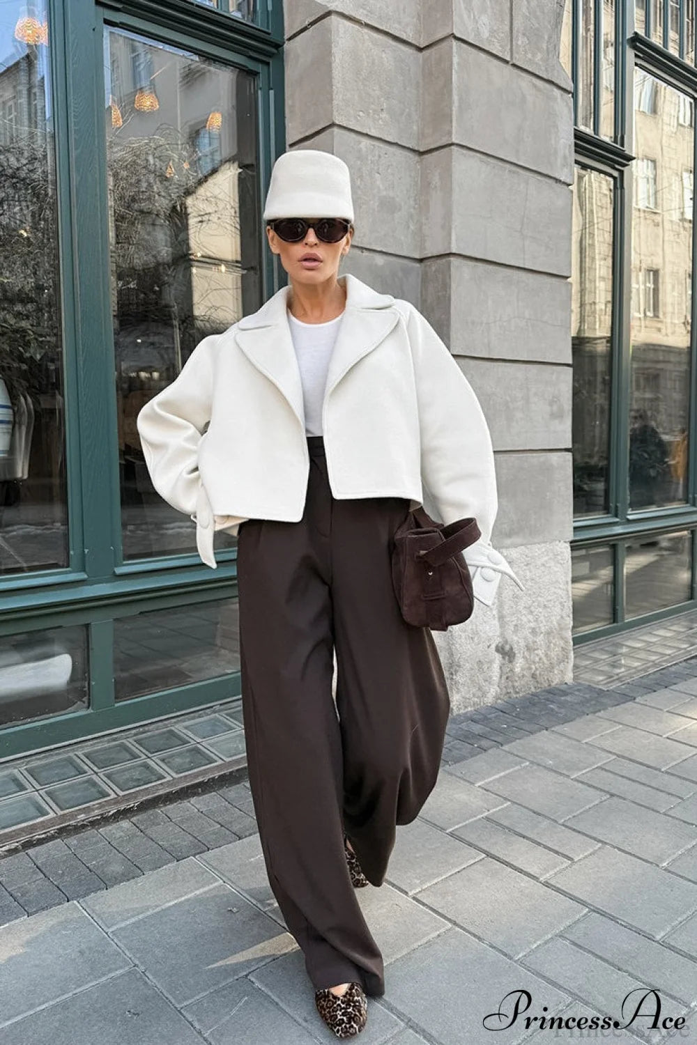 Chic Notch Lapel Loose Wool Mini Coat