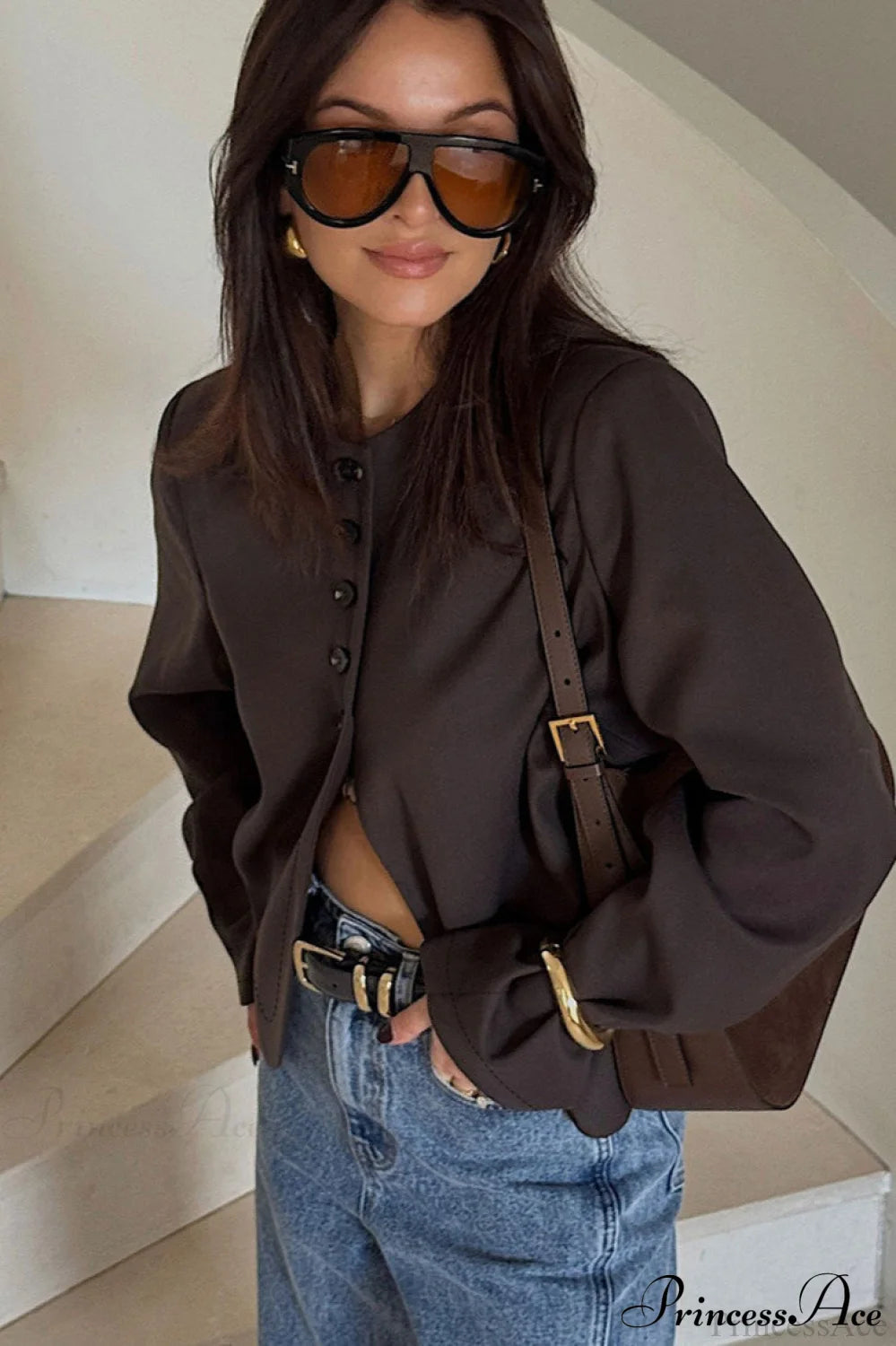 Suede Single Breasted Long Sleeve Coat