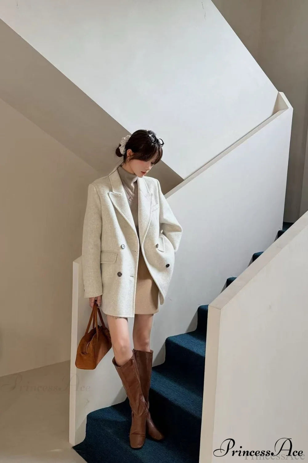 Tailored Collar Double-Faced Wool Midi Coat