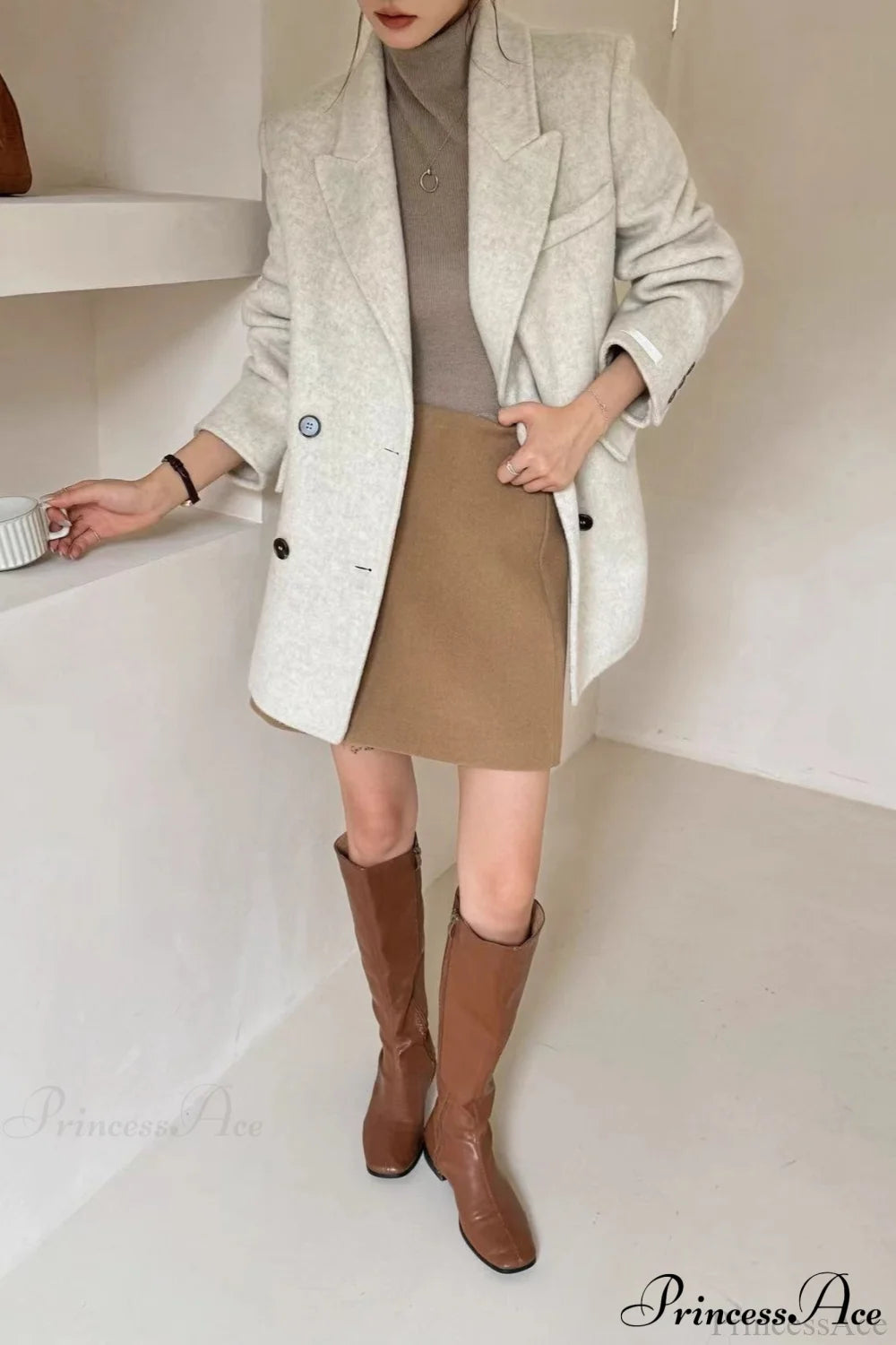 Tailored Collar Double-Faced Wool Midi Coat