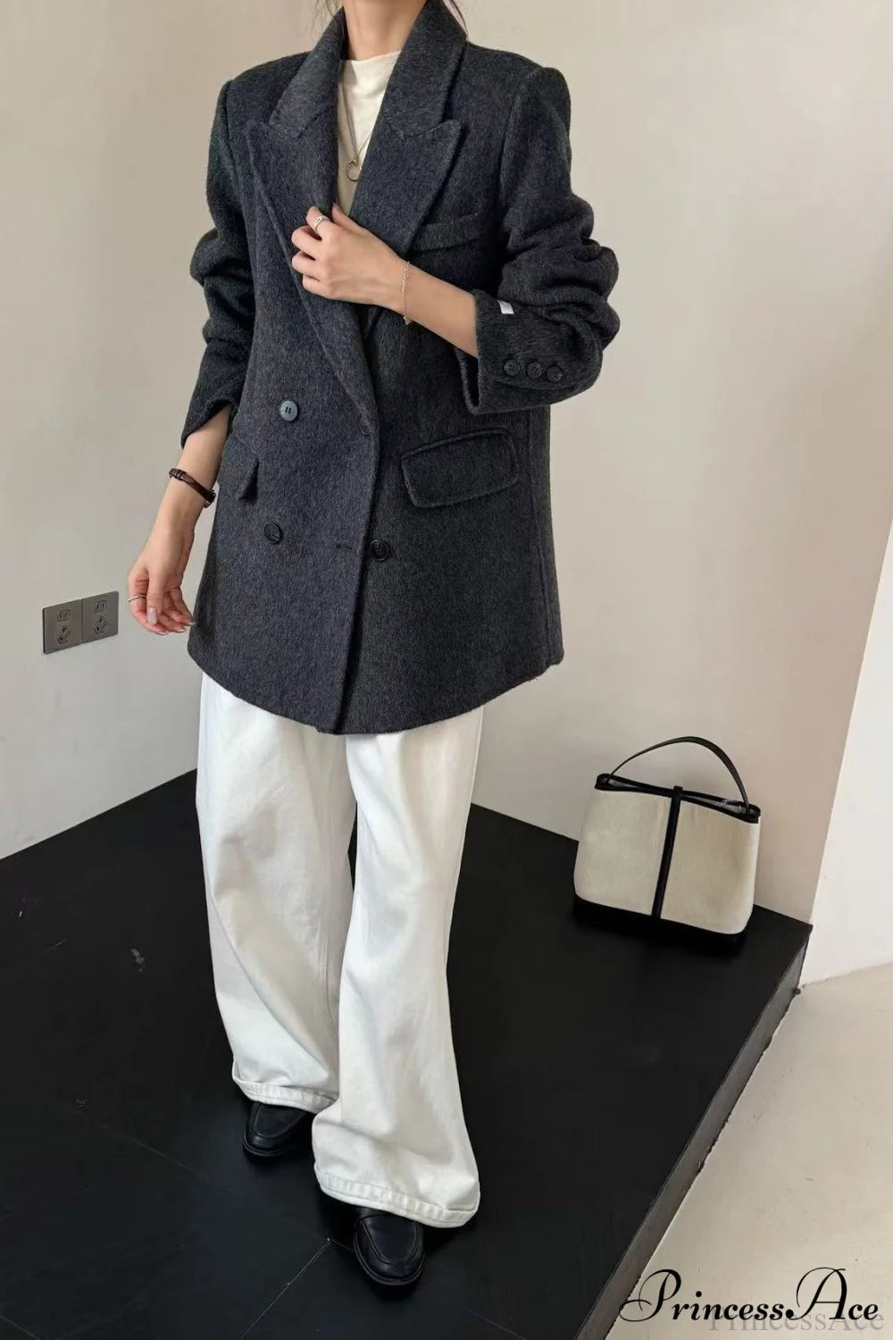 Tailored Collar Double-Faced Wool Midi Coat