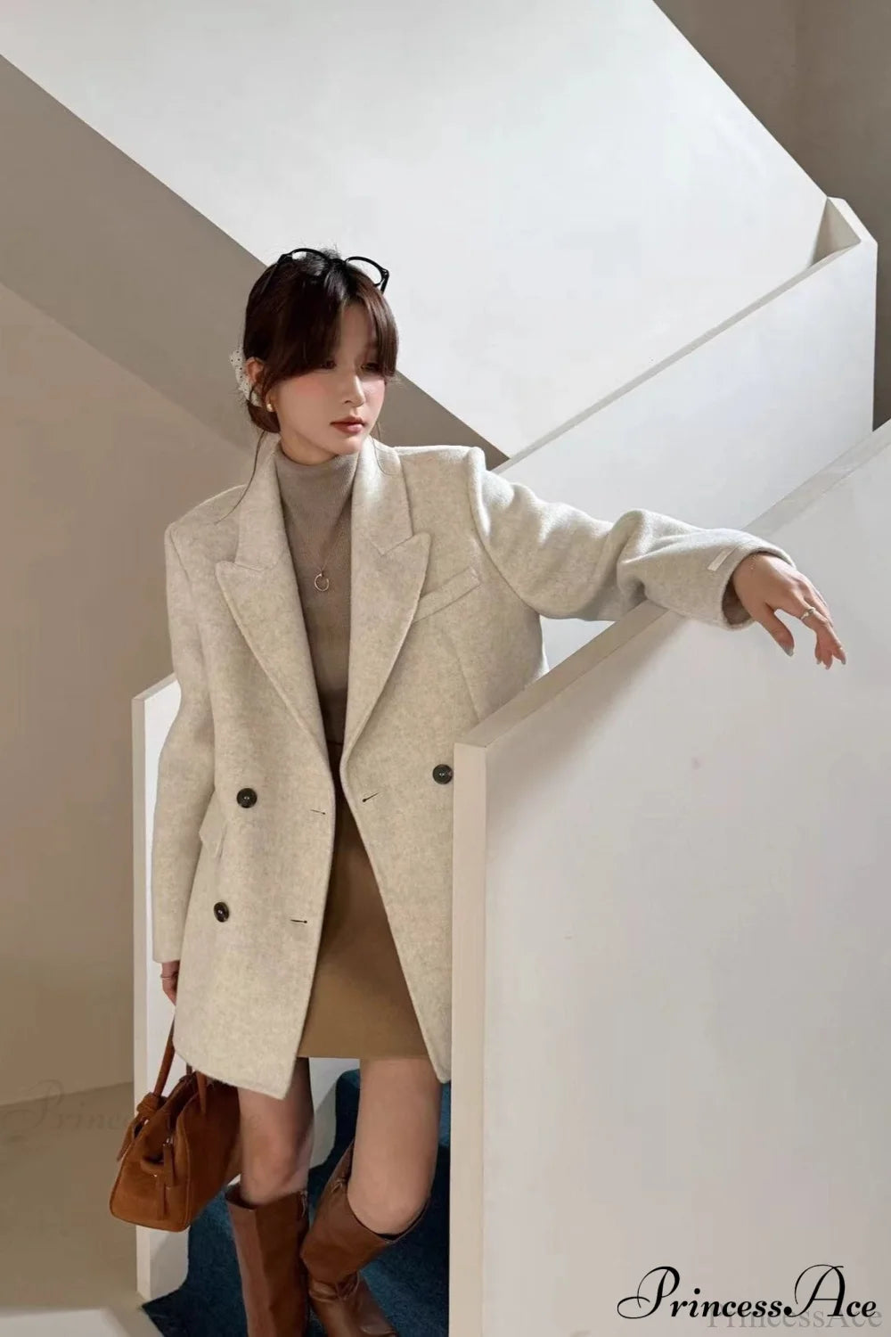 Tailored Collar Double-Faced Wool Midi Coat