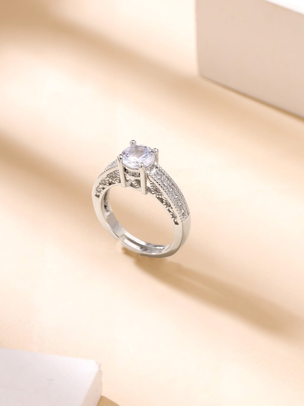 Rhodium Plated Adjustable Cubic Zircon Ring