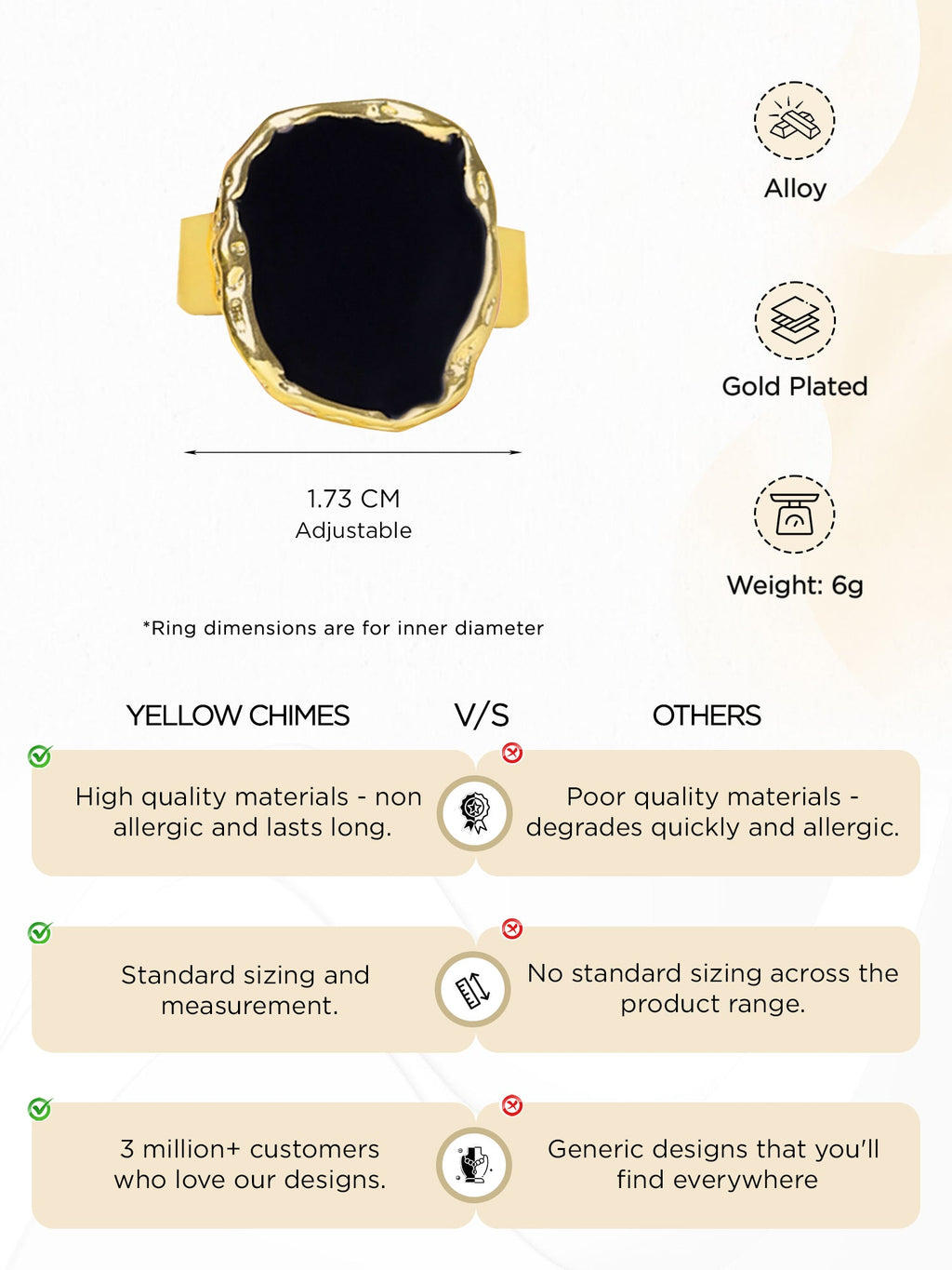 Gold Black Chunky Statement Ring