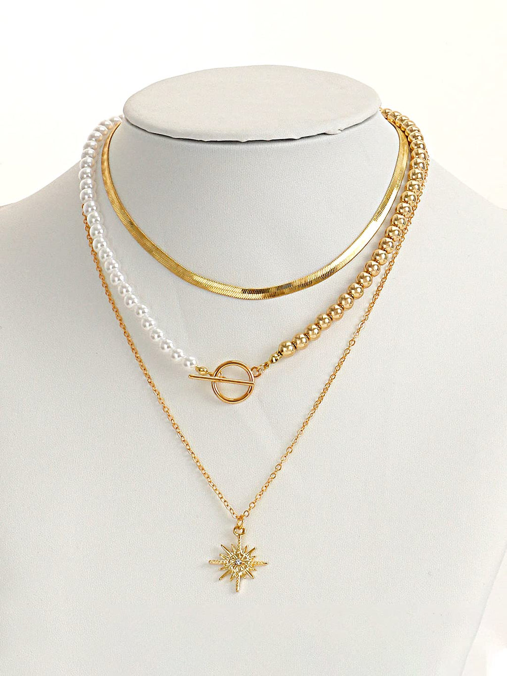 Layered Beaded Gold Chain Necklace
