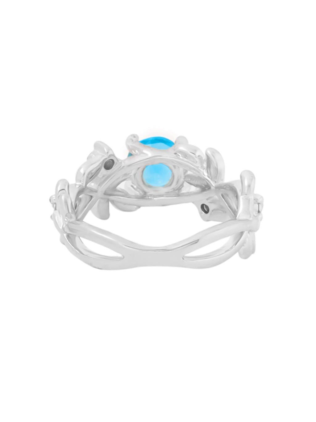 Silver Blue Crystal Floral Adjustable Ring