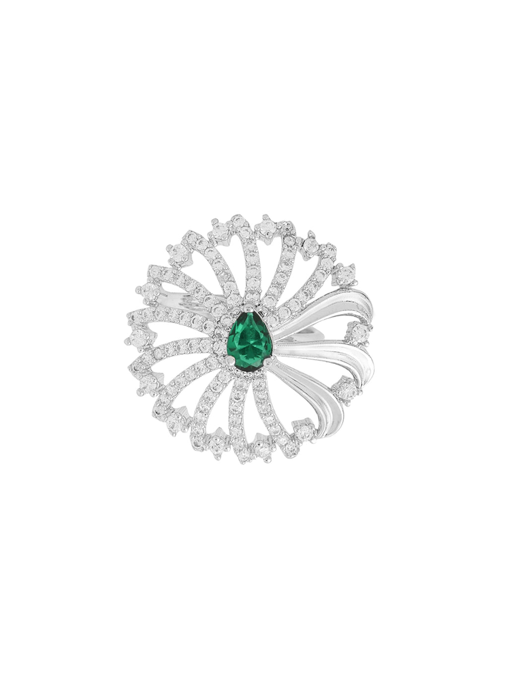 Silver AD Green Crystal Adjustable Ring