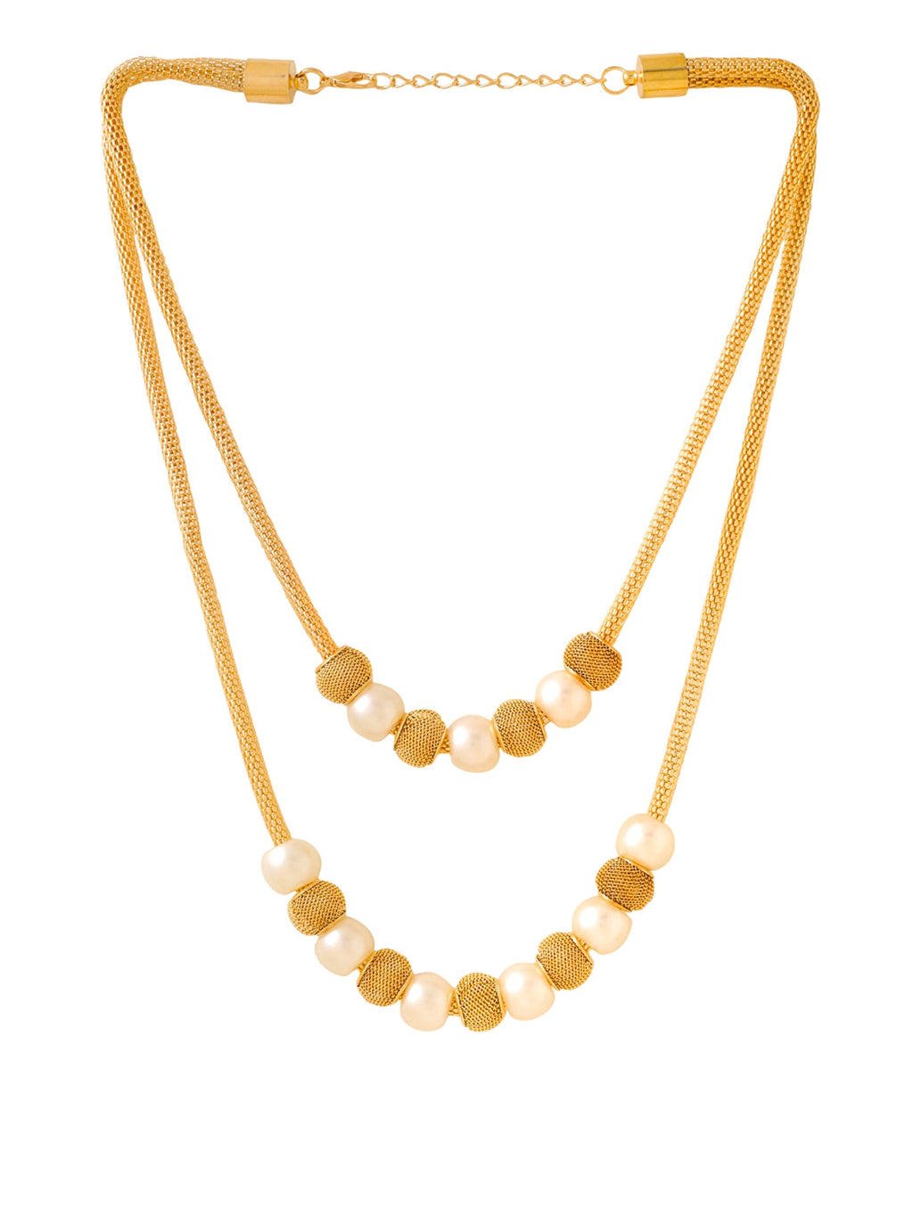Gold Pearl Beads Layered Necklace