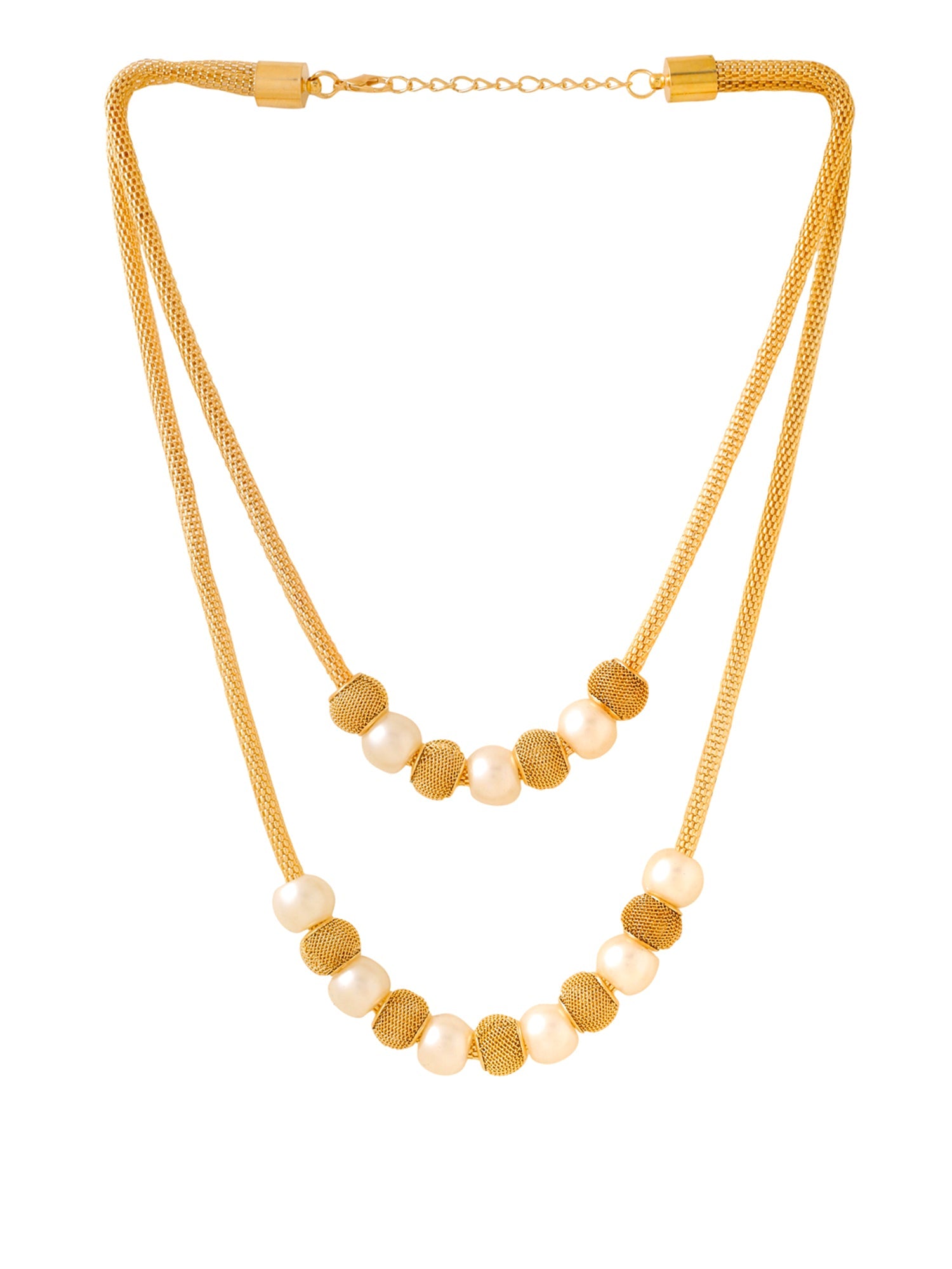 Gold Pearl Beads Layered Necklace