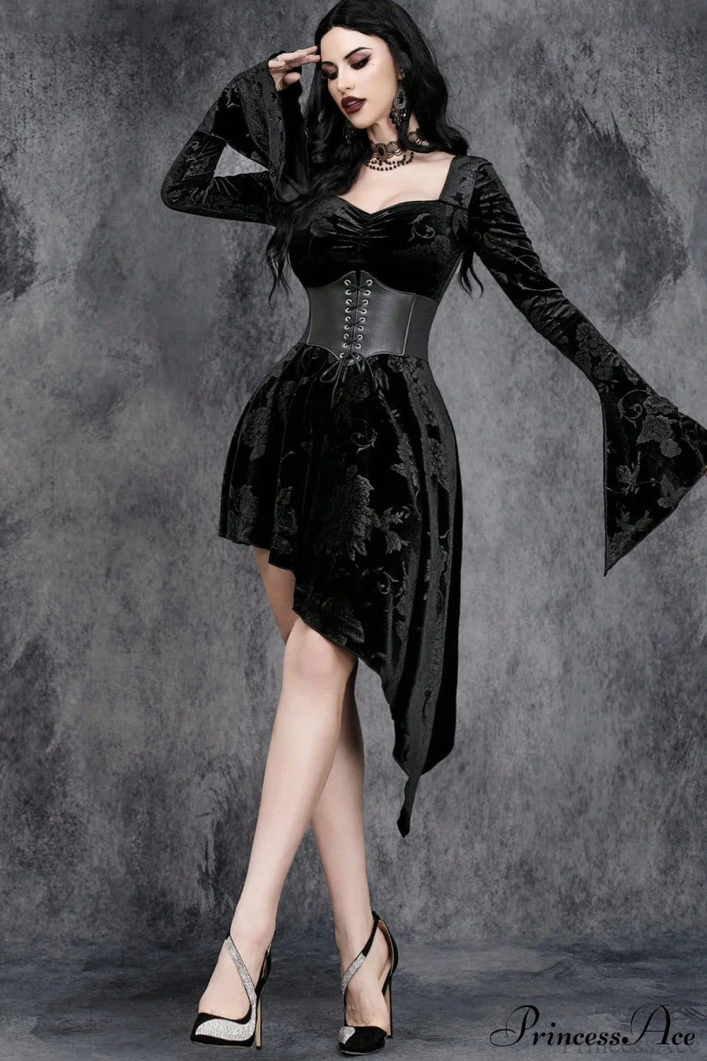 V-Neck Flared Sleeve Gothic Dress