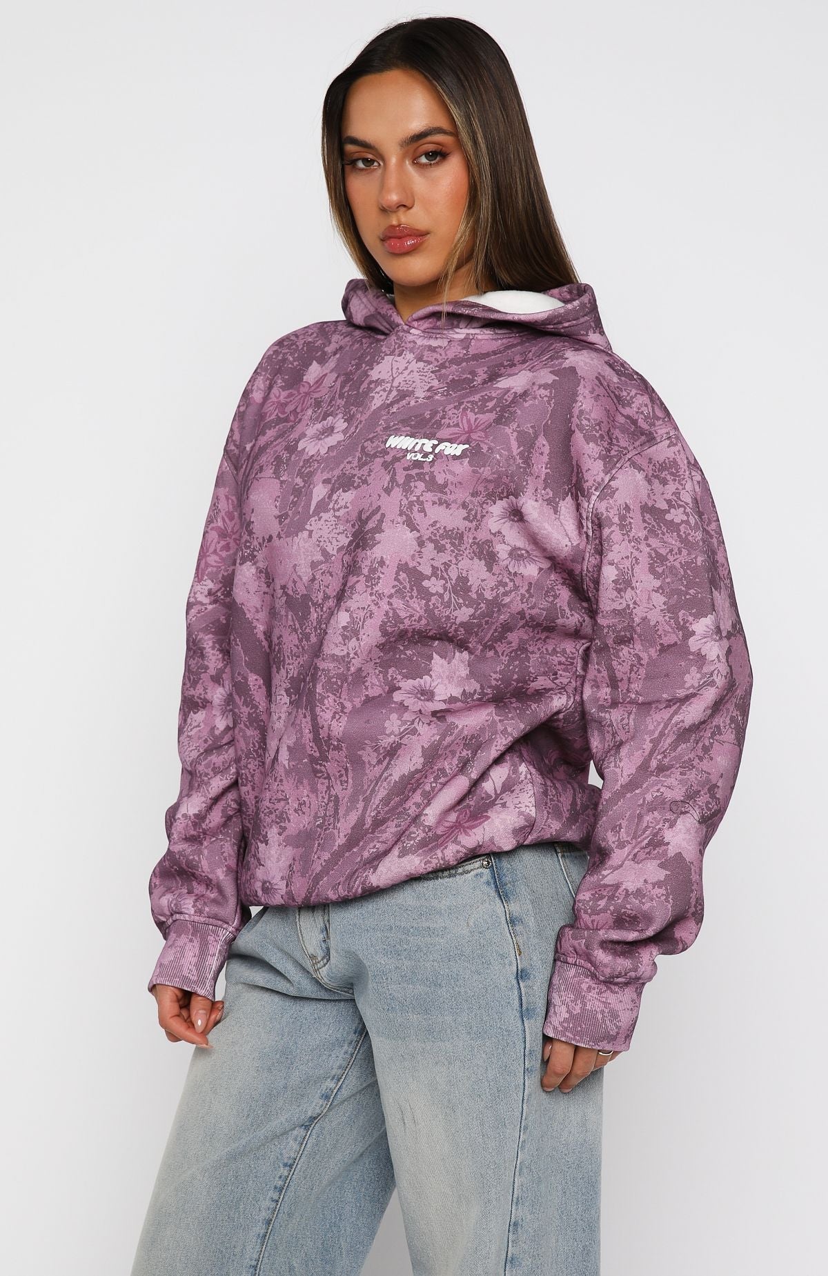 Offstage Printed Oversized Berry Floral Hoodie