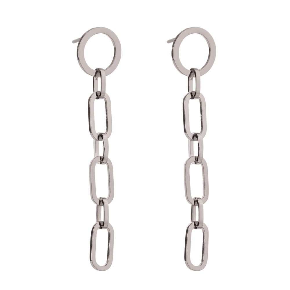 Geometric Chain Link Silver Earring