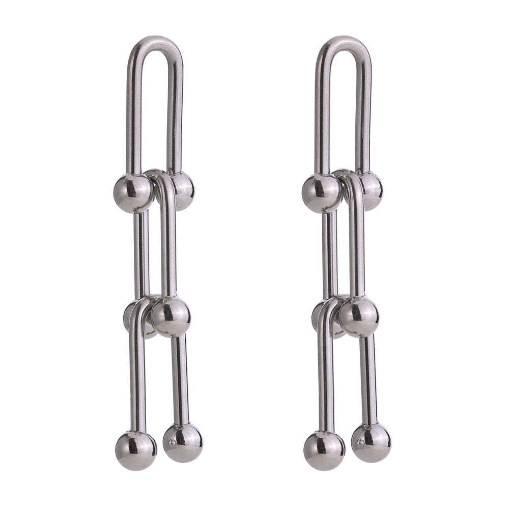 U Link Chain Silver Earring