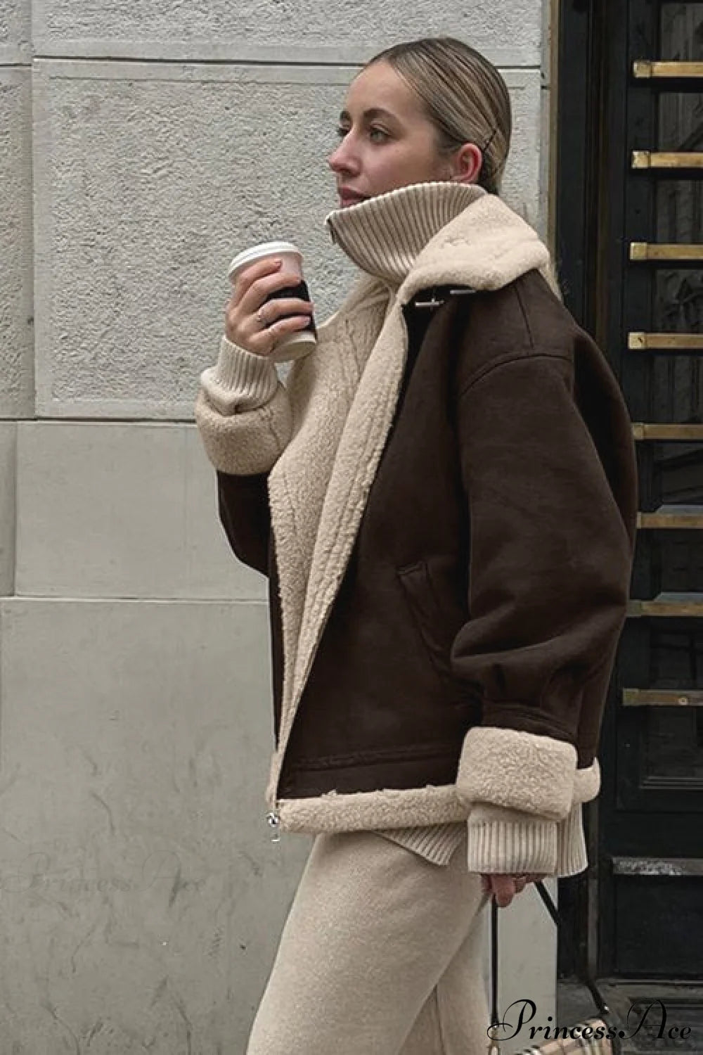Retro Oversized Suede Sherpa Lined Coat