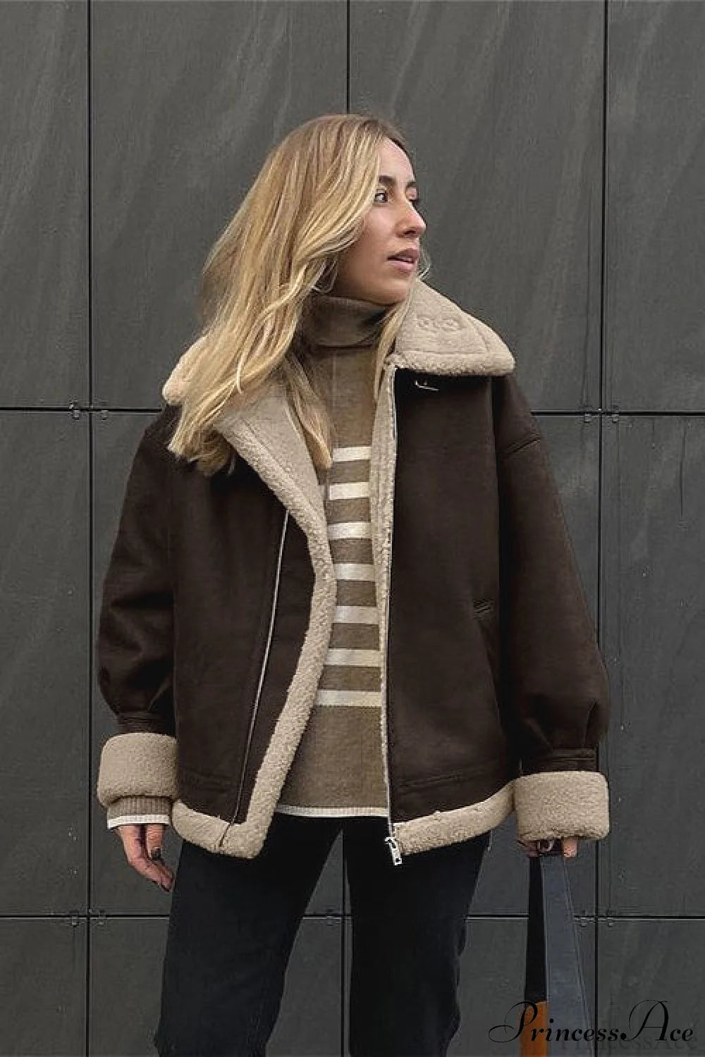 Retro Oversized Suede Sherpa Lined Coat