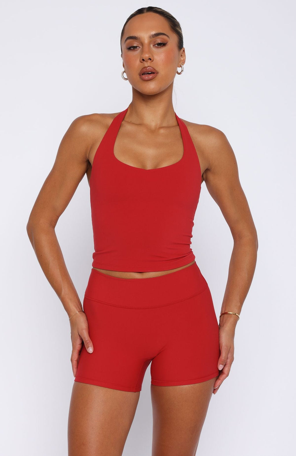 Cherry Red Shift Mid Rise Short