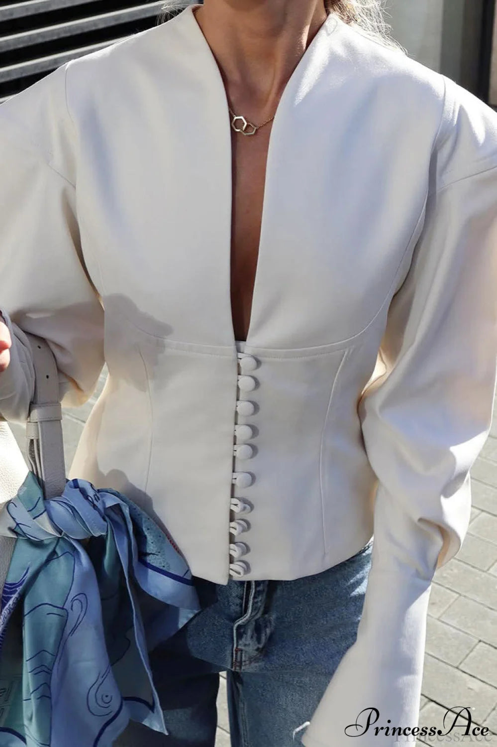 Waist Cinching V-Neck Long Sleeve Coat