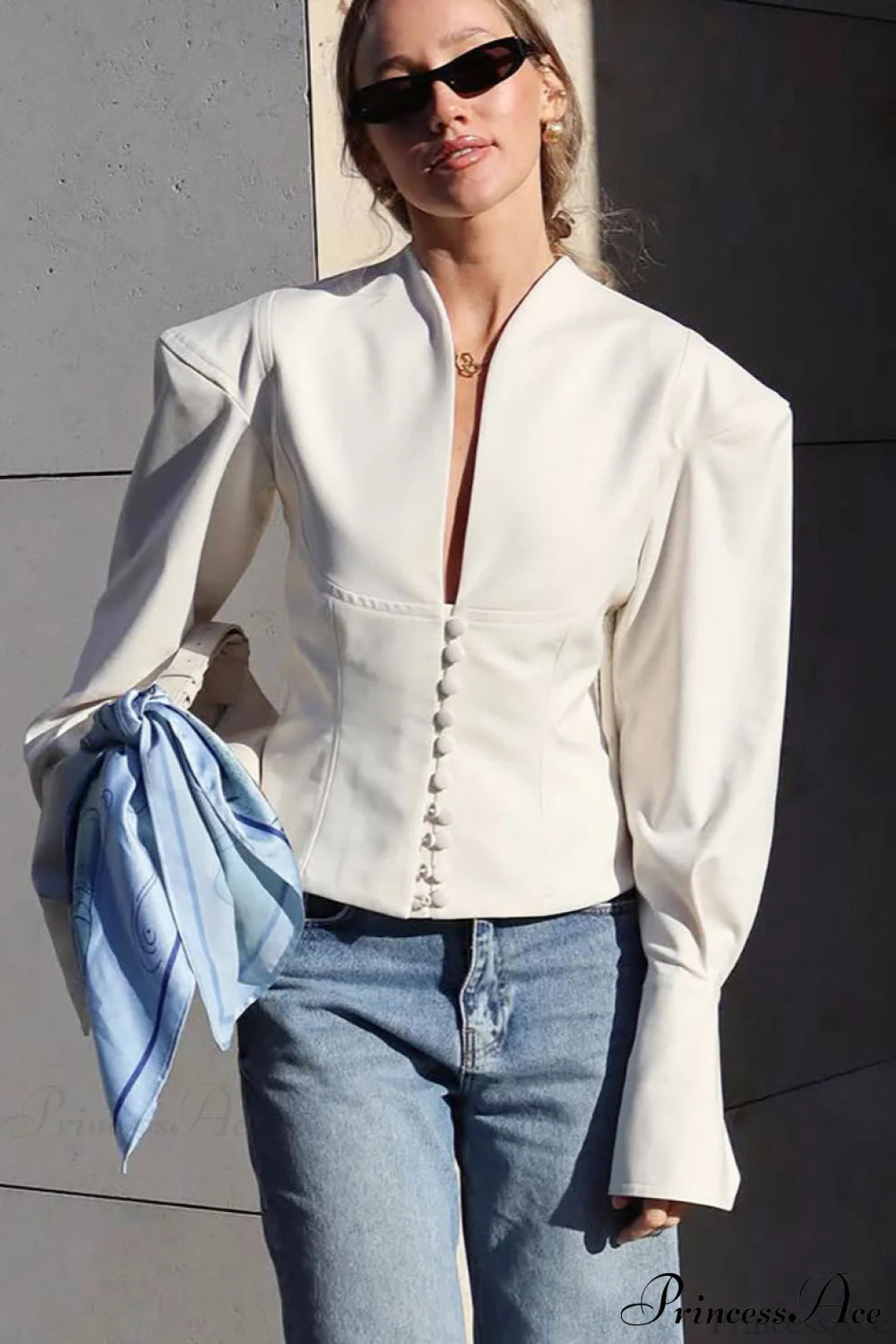 Waist Cinching V-Neck Long Sleeve Coat