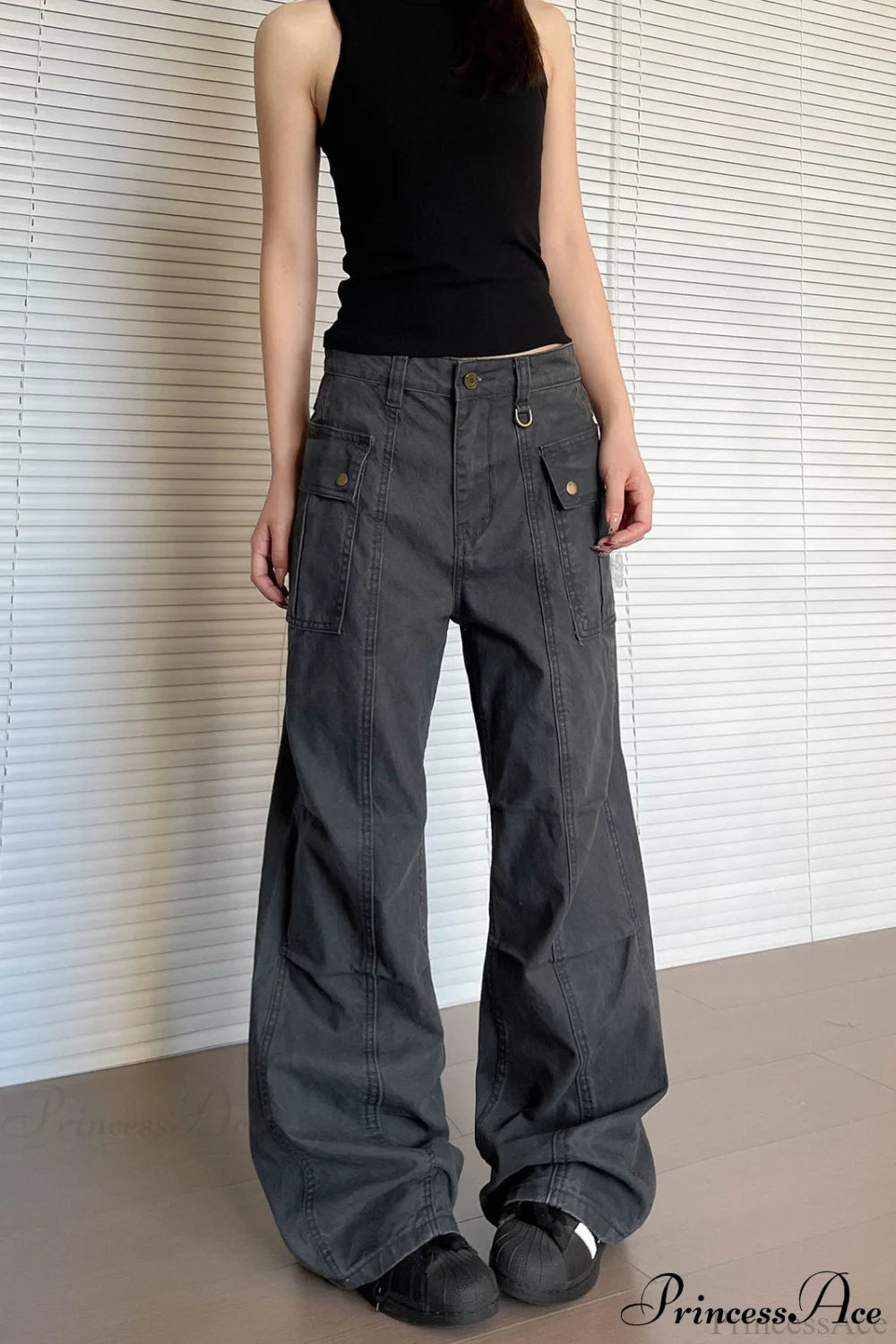 Washed Multi-Pocket Flared Pant