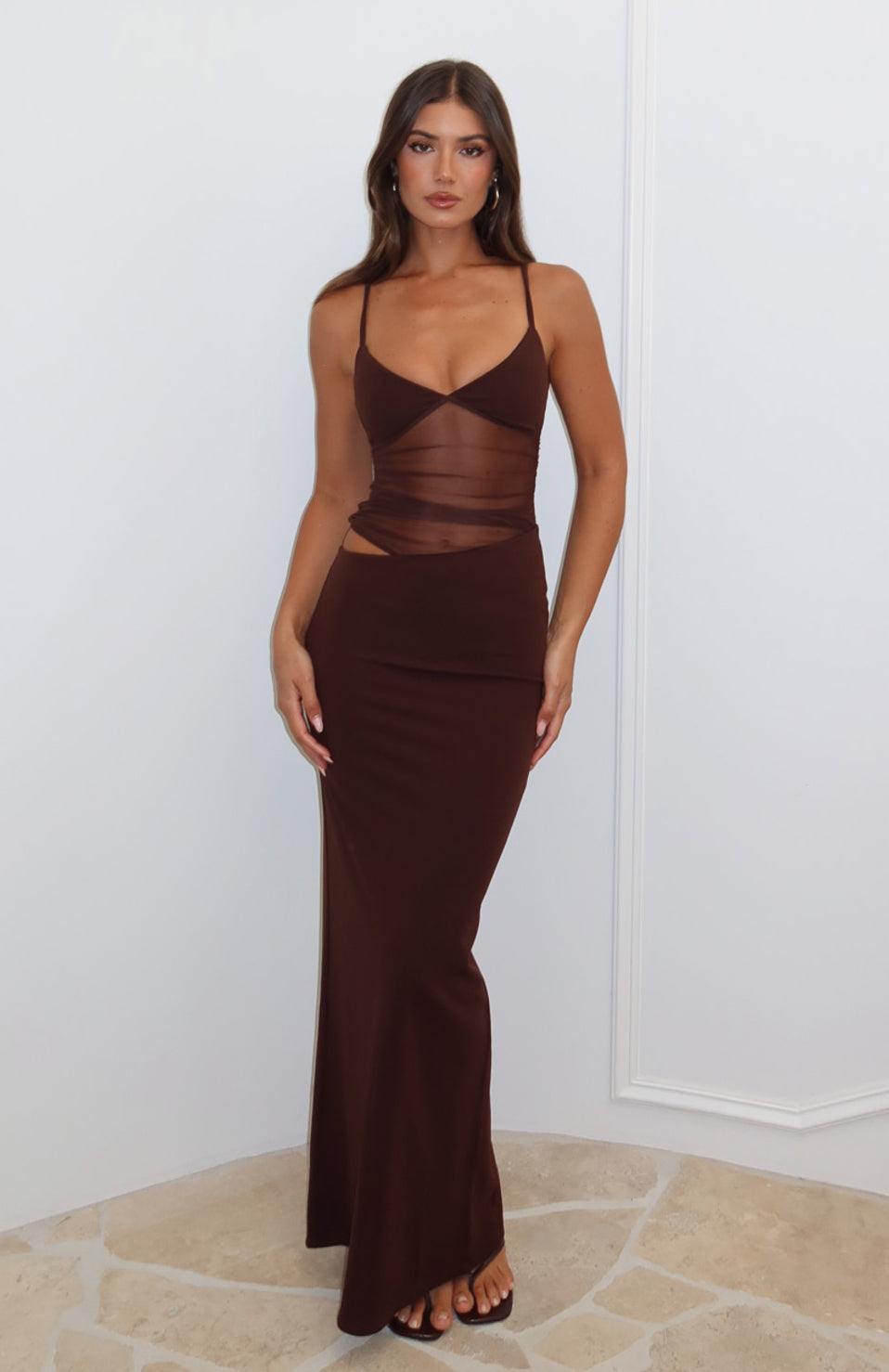 Chocolate Brown Chic Elegant Maxi Dress