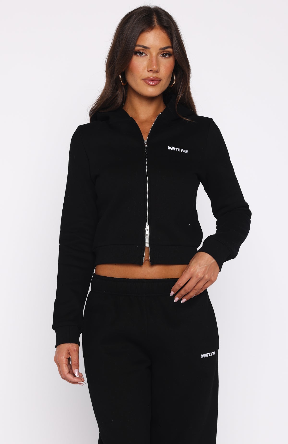 Comfy Cute Slim Zip Front Black Hoodie