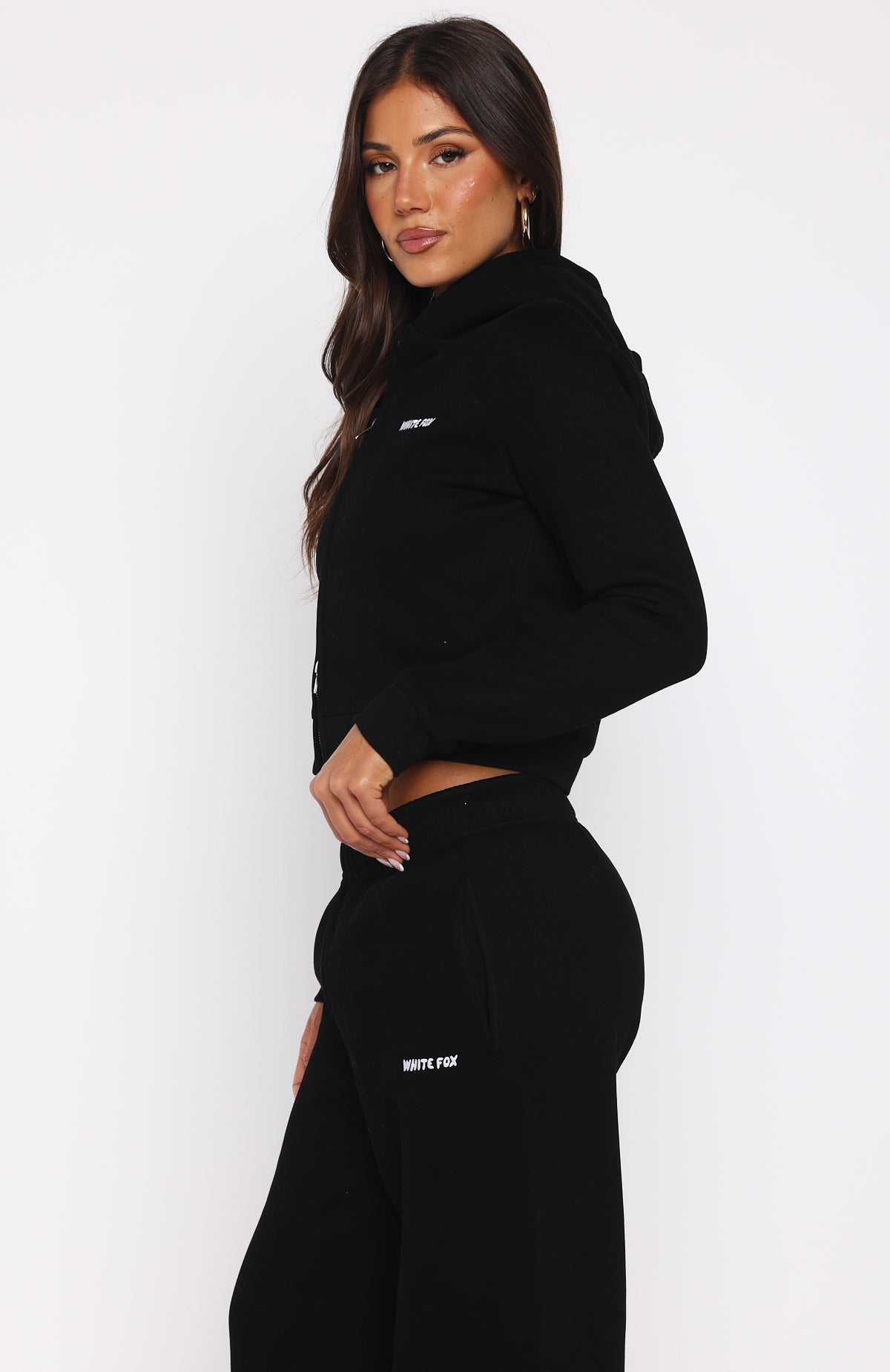 Comfy Cute Slim Zip Front Black Hoodie
