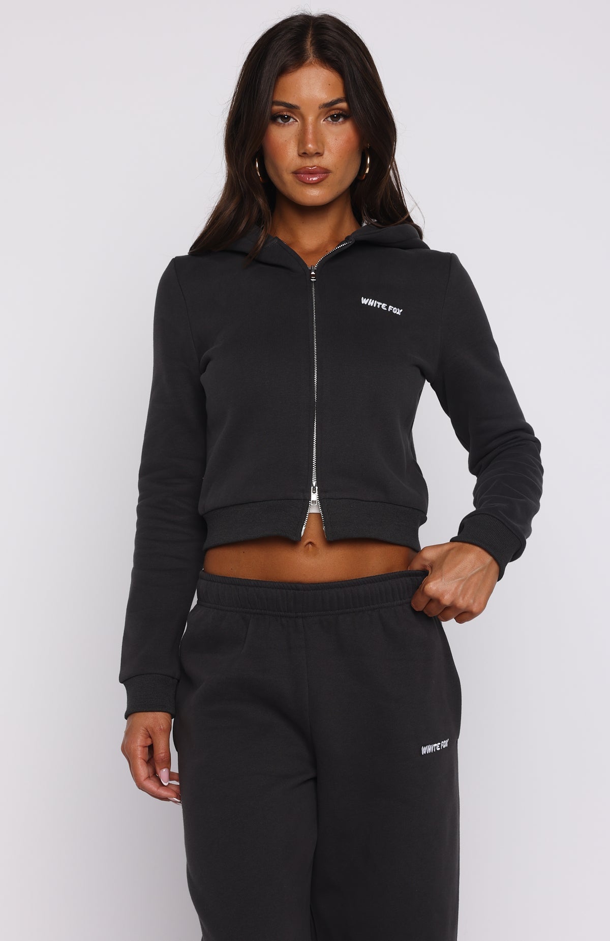 Comfy Cute Slim Zip Front Charcoal Hoodie
