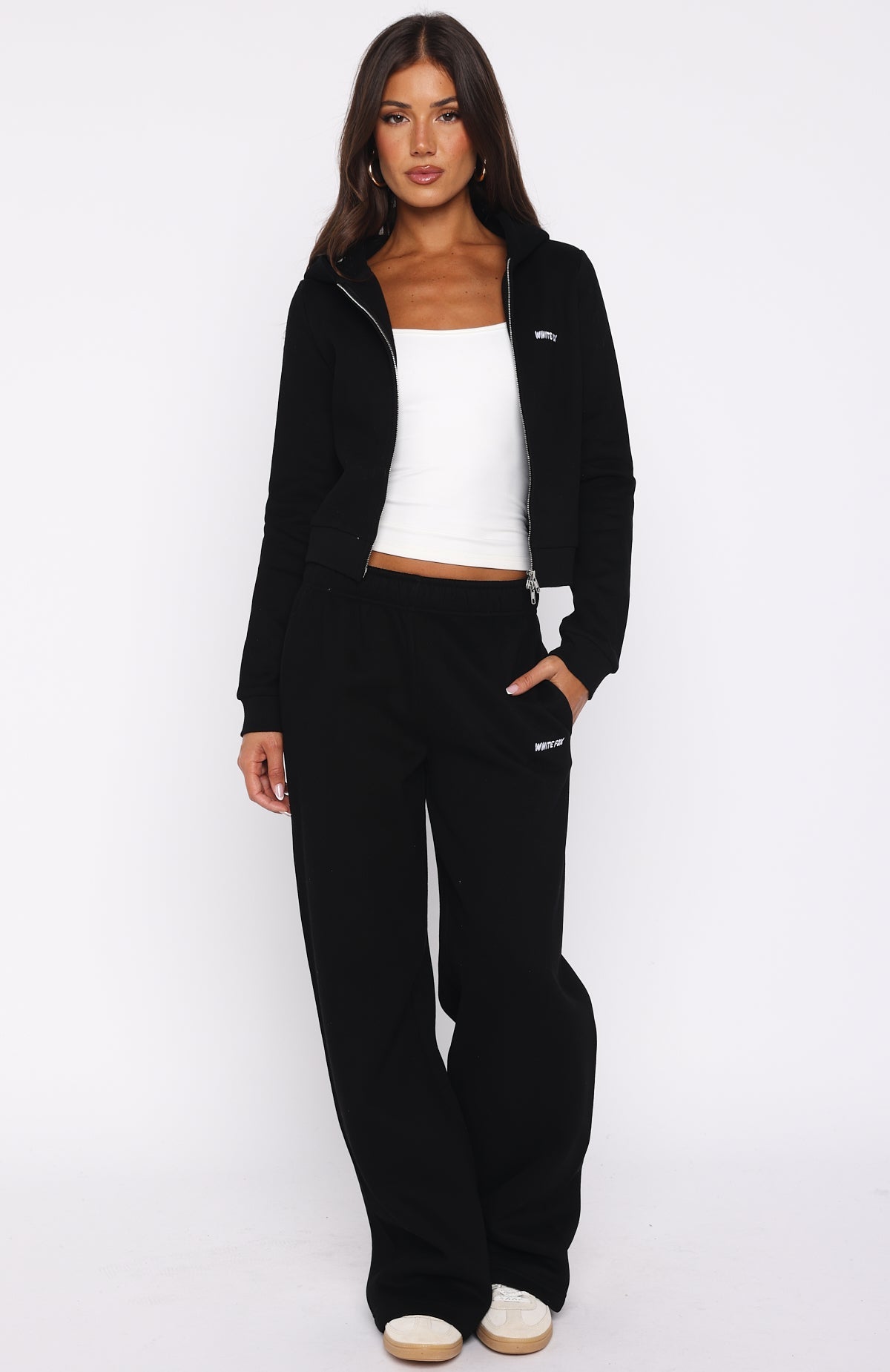 Comfy Cute Slim Zip Front Black Hoodie