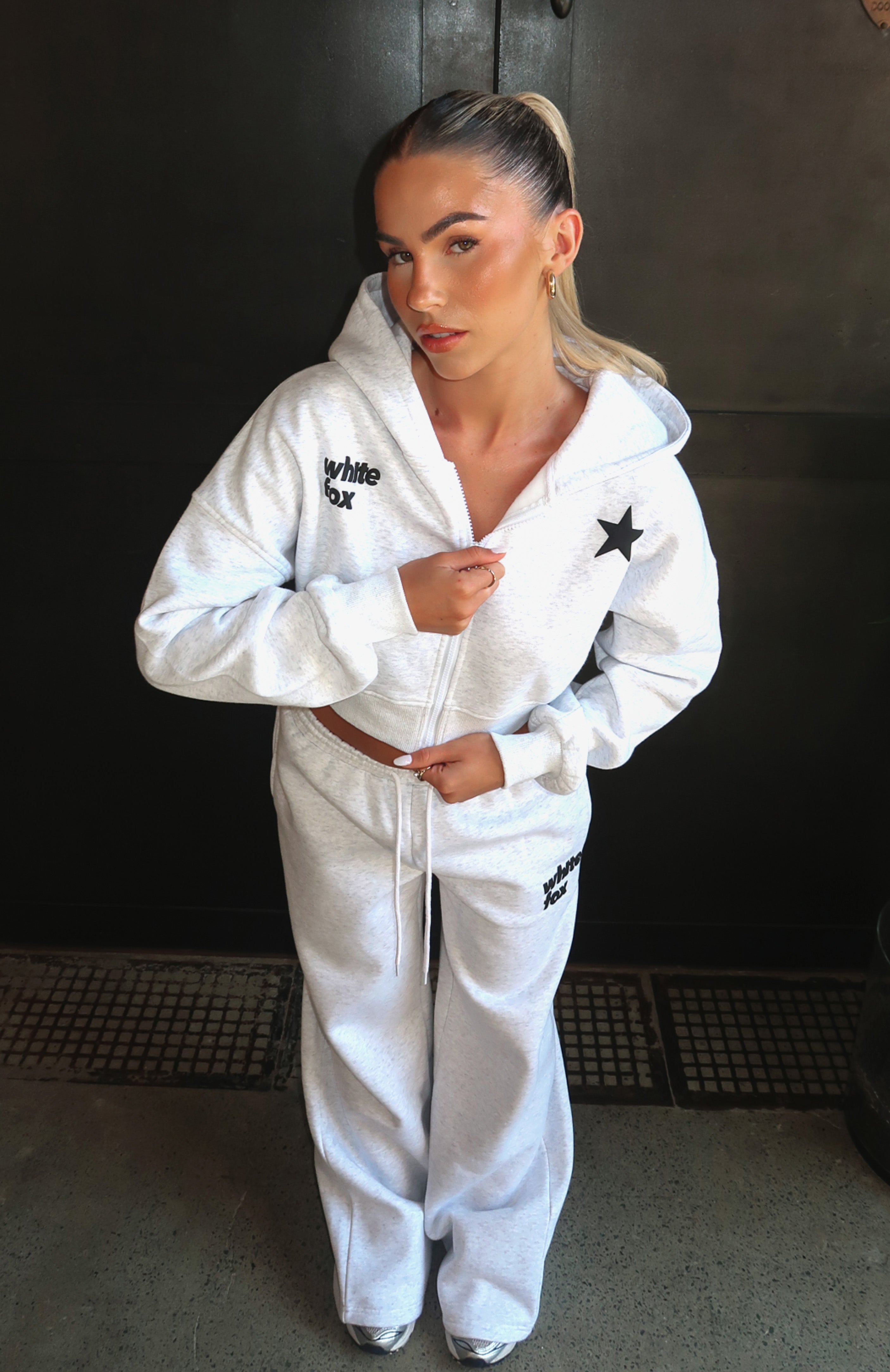 From Archives Charli Cropped Grey Marle Hoodie
