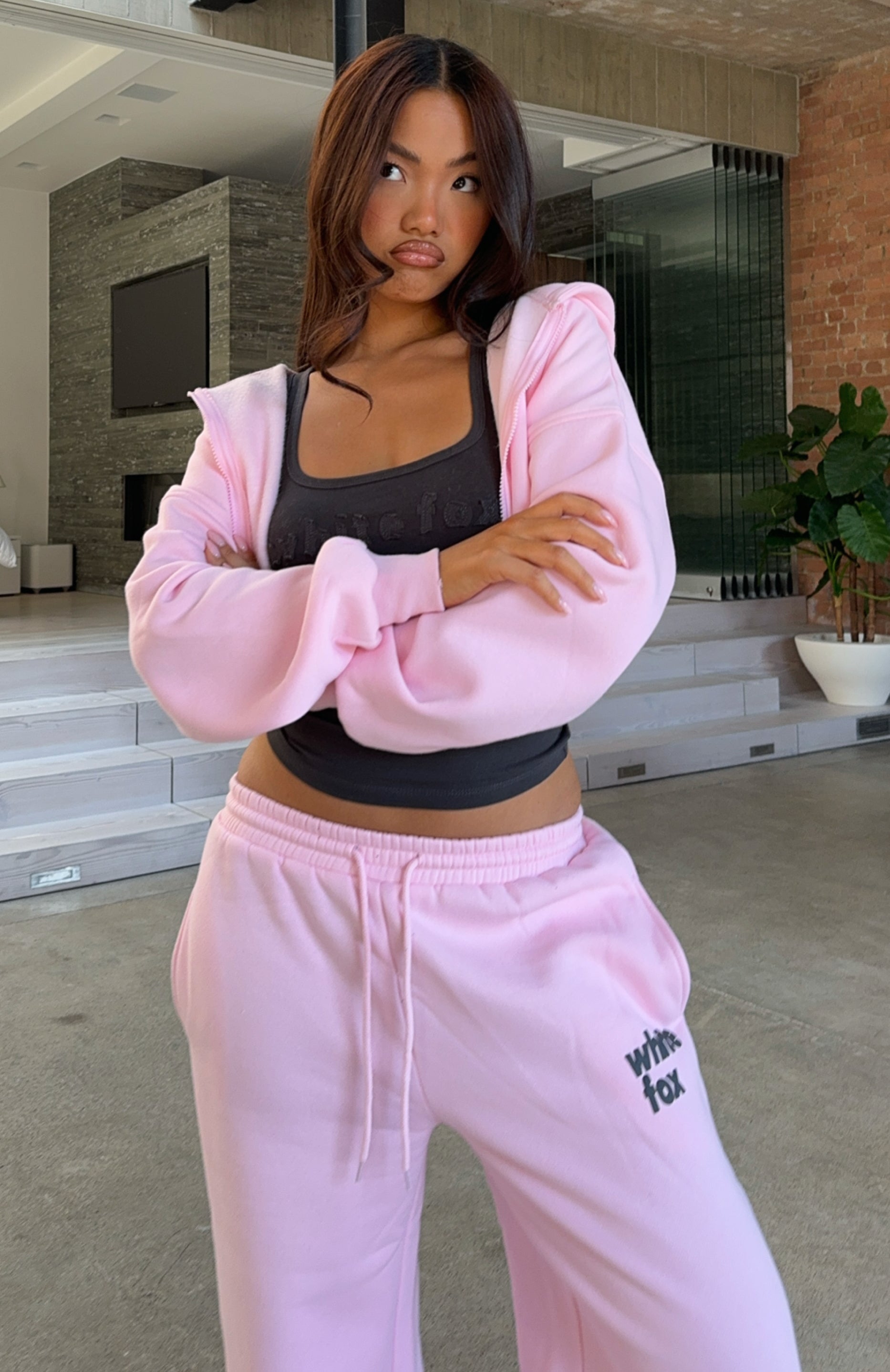 From Archives Charli Cropped Pink Hoodie
