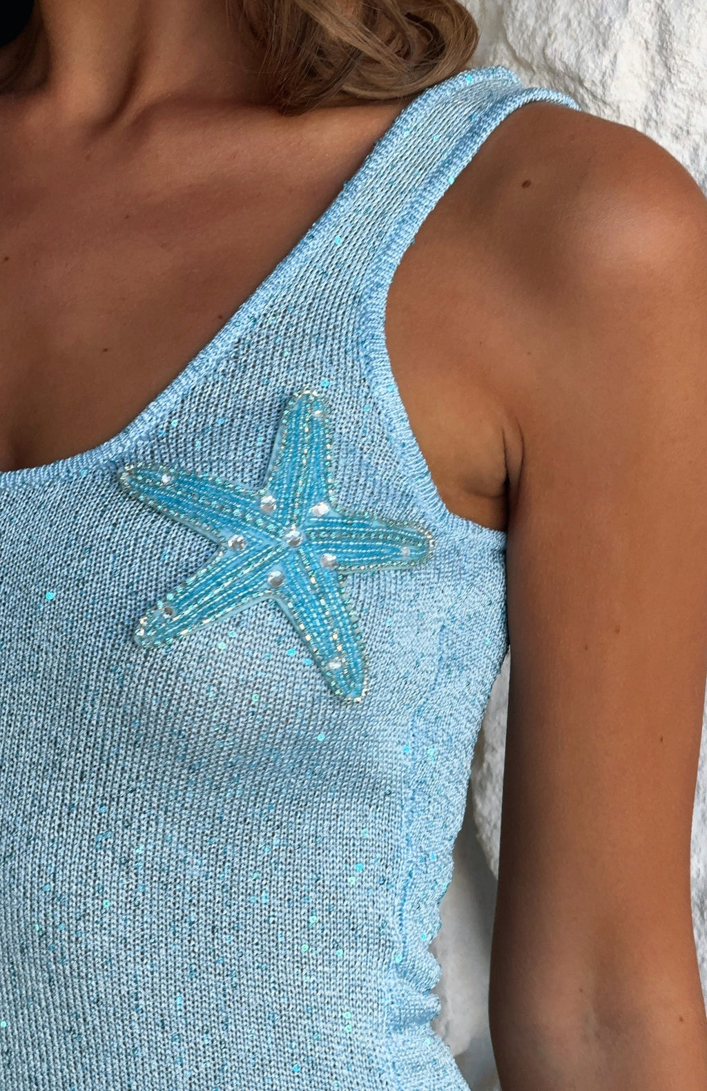 Blue Marine Mist Sequin Knit Maxi Dress
