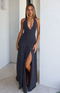 Sweet Temptation Halter Black White Polka Maxi Dress