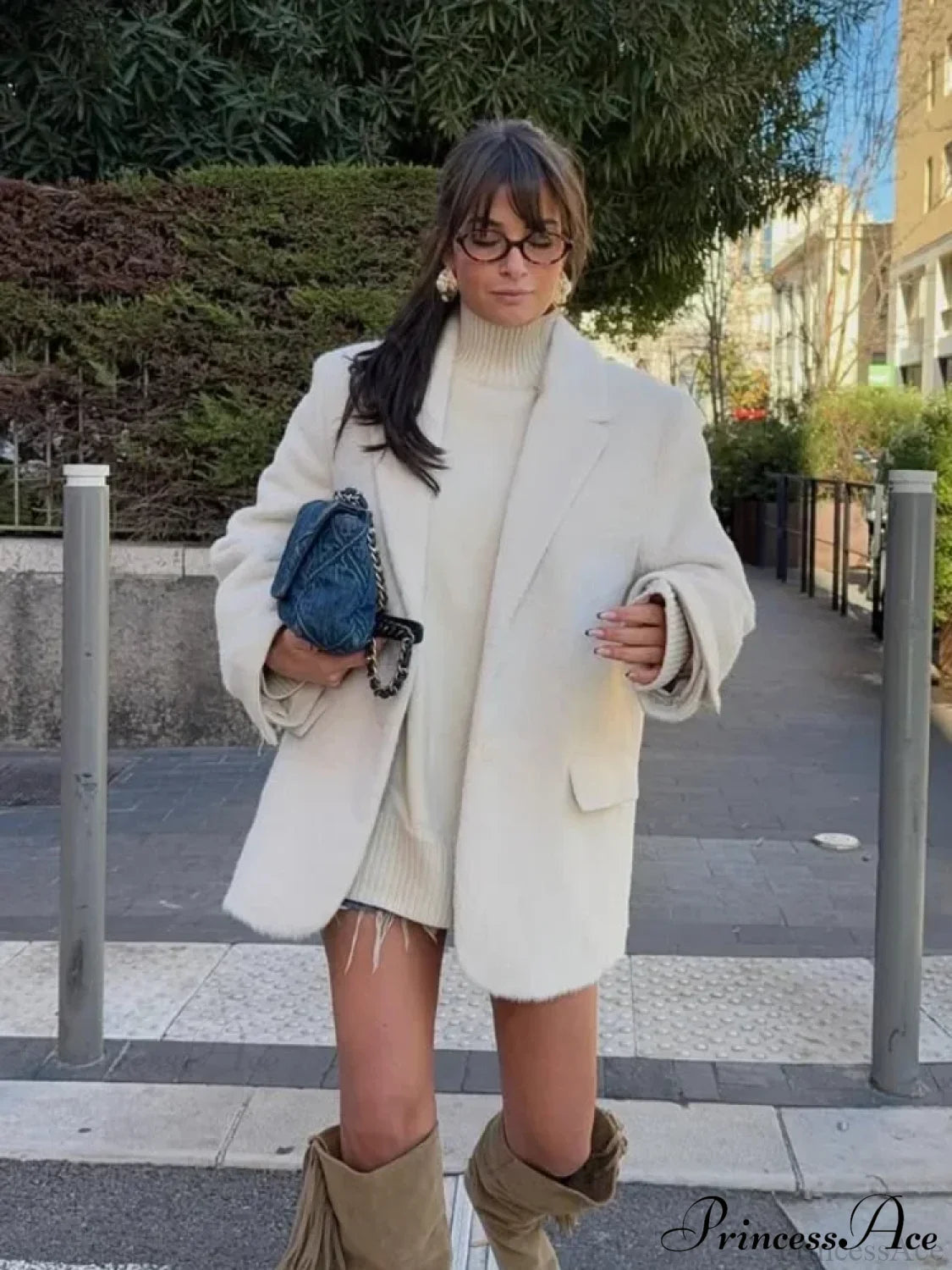 White Single Button Wool Coat