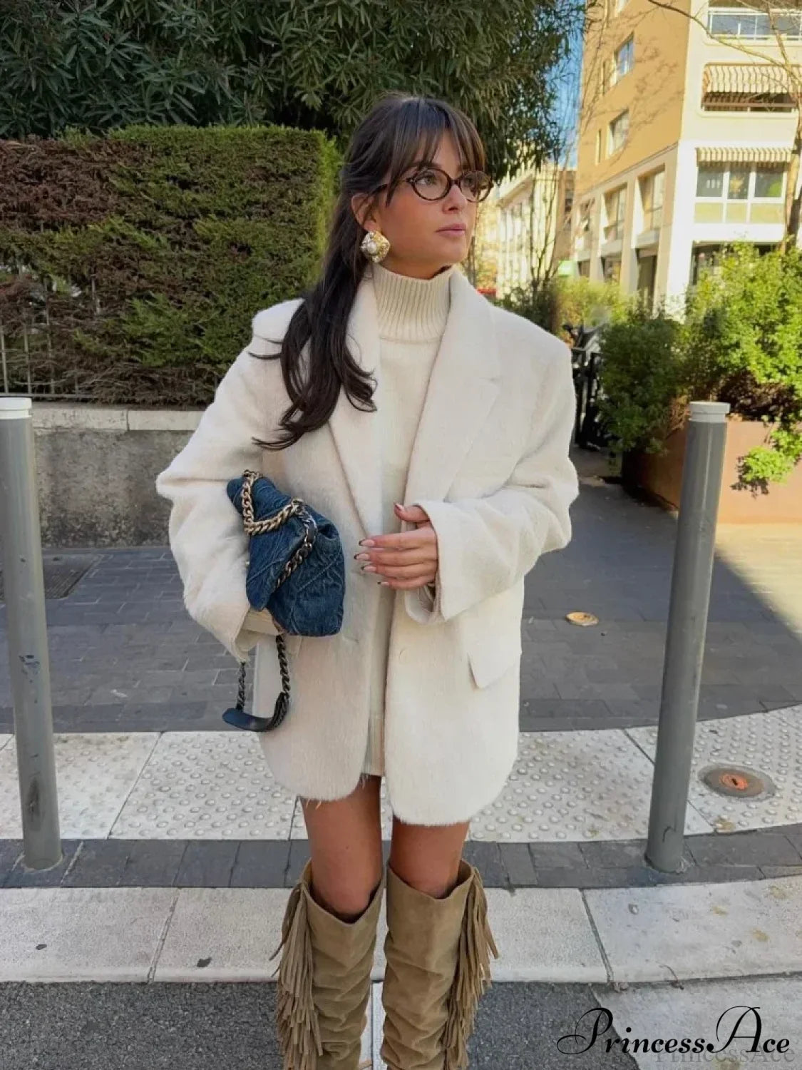 White Single Button Wool Coat