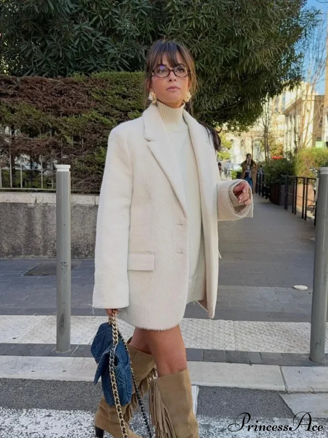 White Single Button Wool Coat