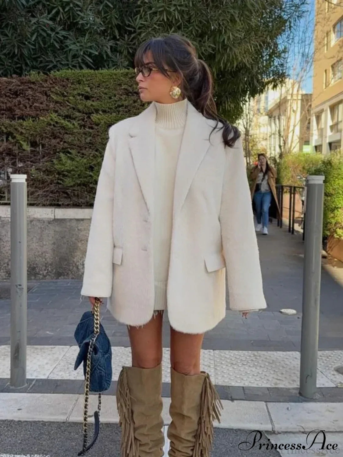 White Single Button Wool Coat