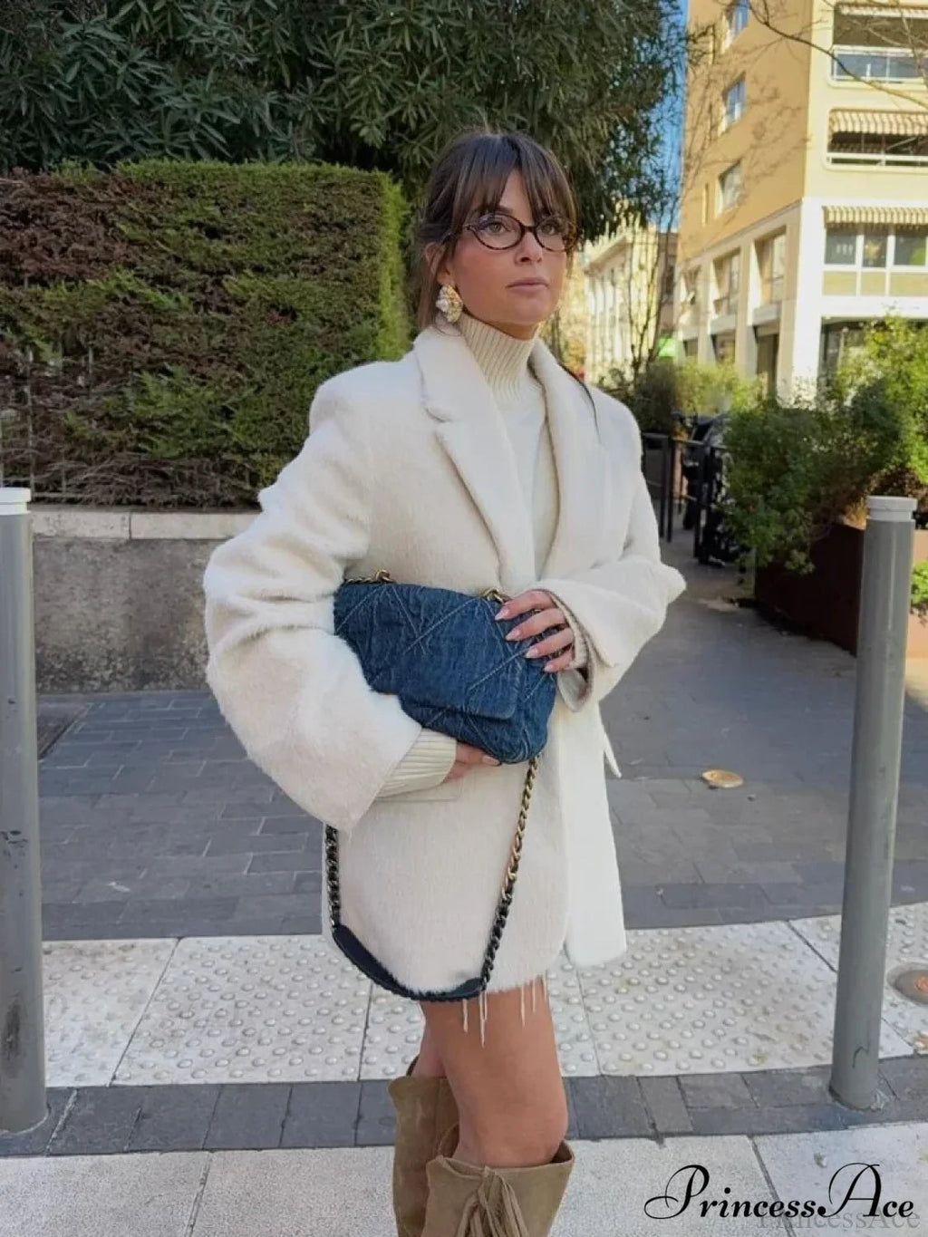 White Single Button Wool Coat