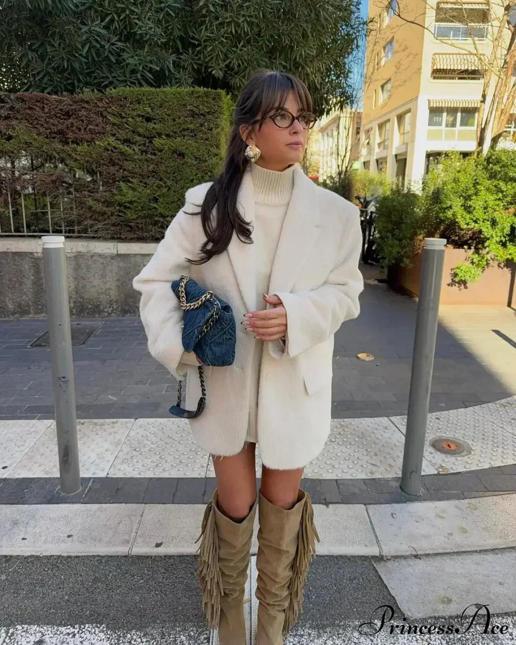 White Single Button Wool Coat