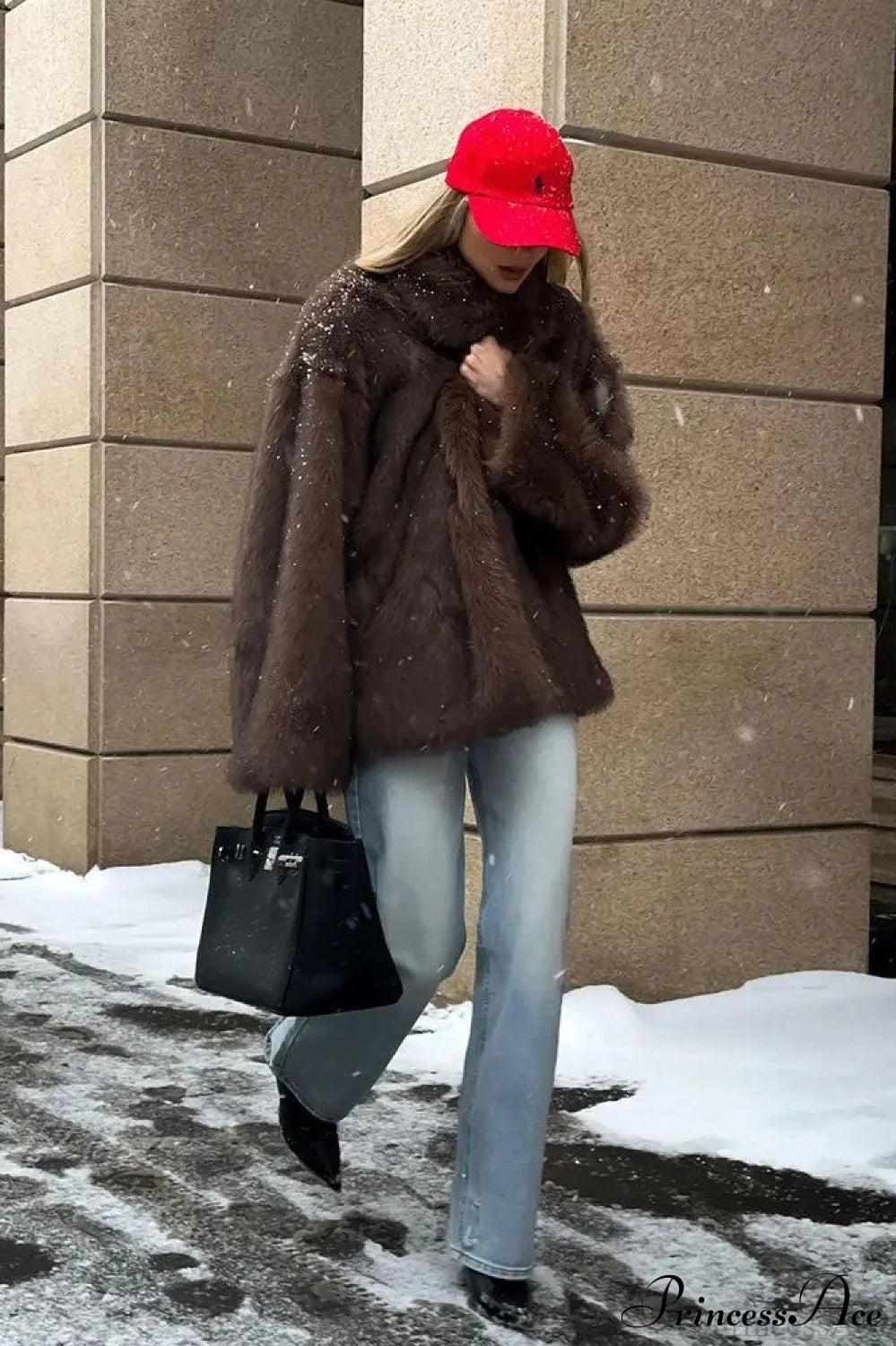 White Tip-Dyed Faux Fox Fur Mid Coat