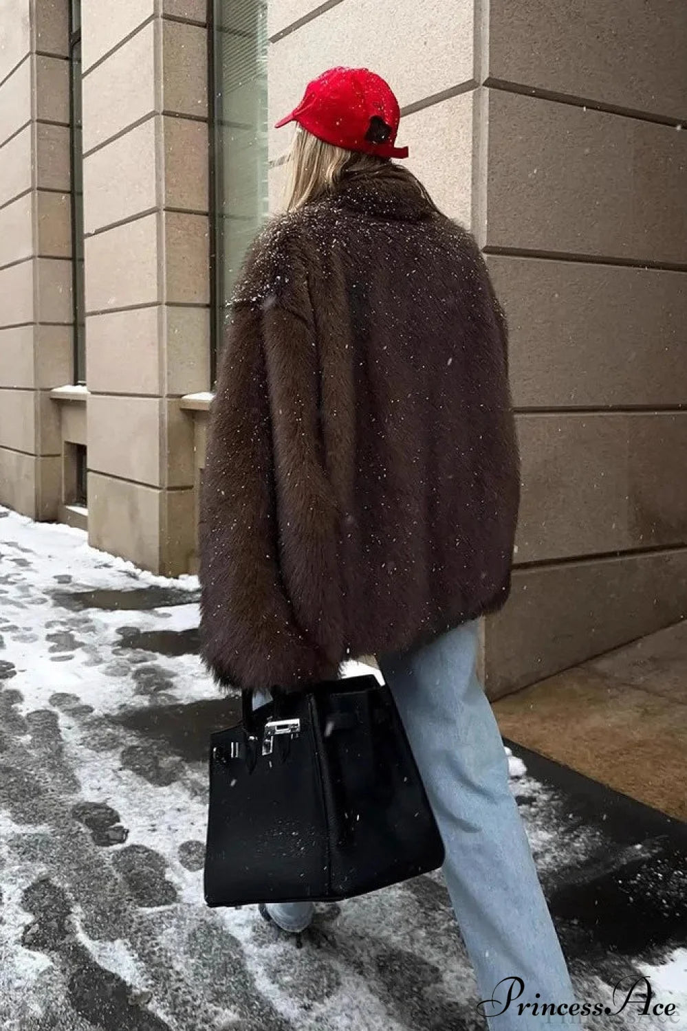 White Tip-Dyed Faux Fox Fur Mid Coat