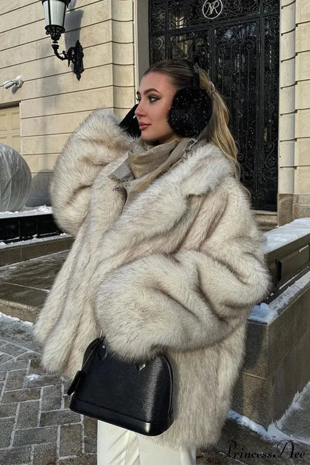 White Tip-Dyed Faux Fox Fur Mid Coat
