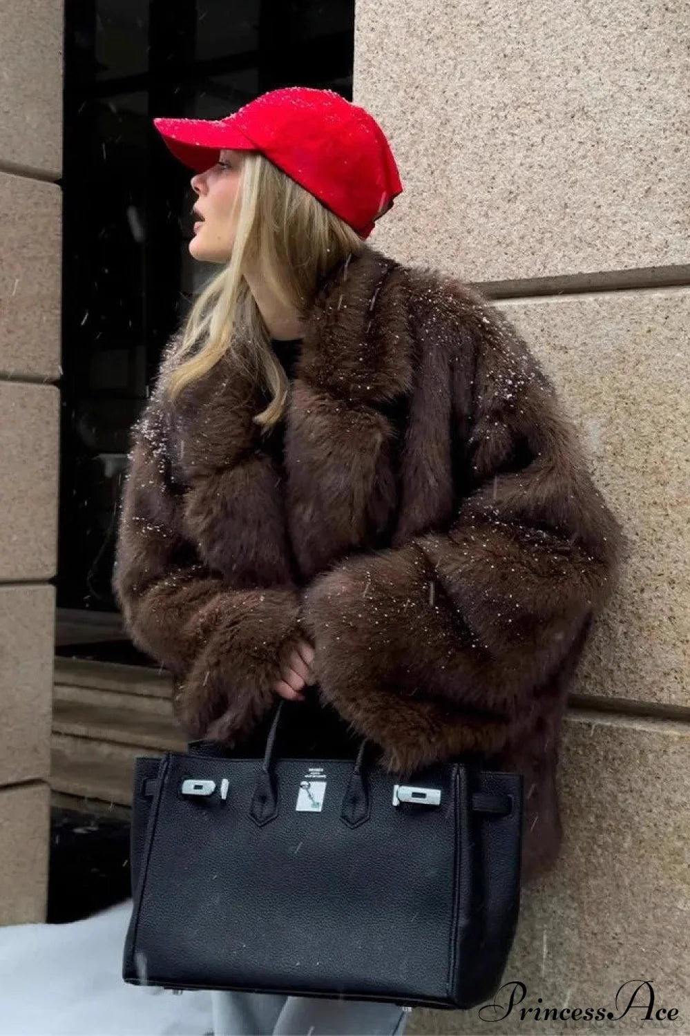 White Tip-Dyed Faux Fox Fur Mid Coat