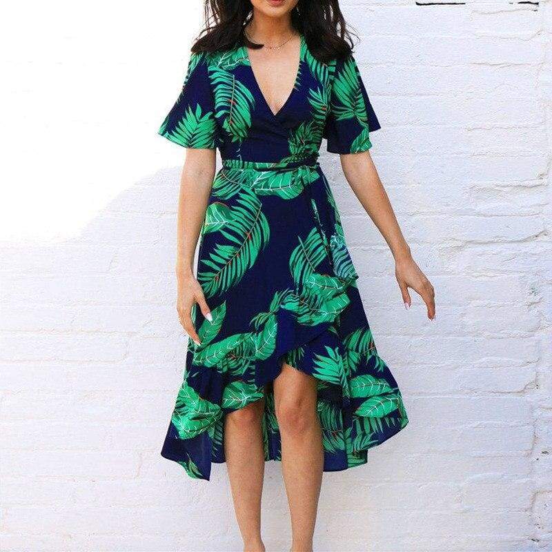 Boho Floral Ruffled Beach Party Midi Dress