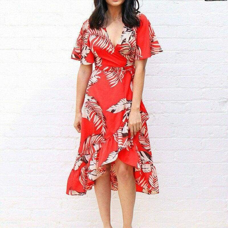 Boho Floral Ruffled Beach Party Midi Dress